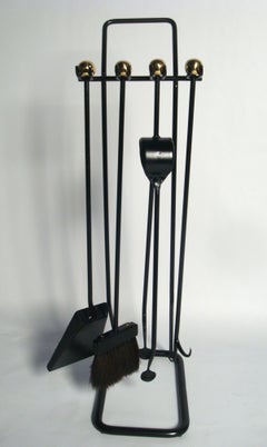 Midcentury French Wrought Iron Fireplace Tools, Jean Royere Style, circa 1960