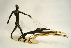 Art Deco Hagenauer Wien Figural Sculpture, Diana with Greyhounds