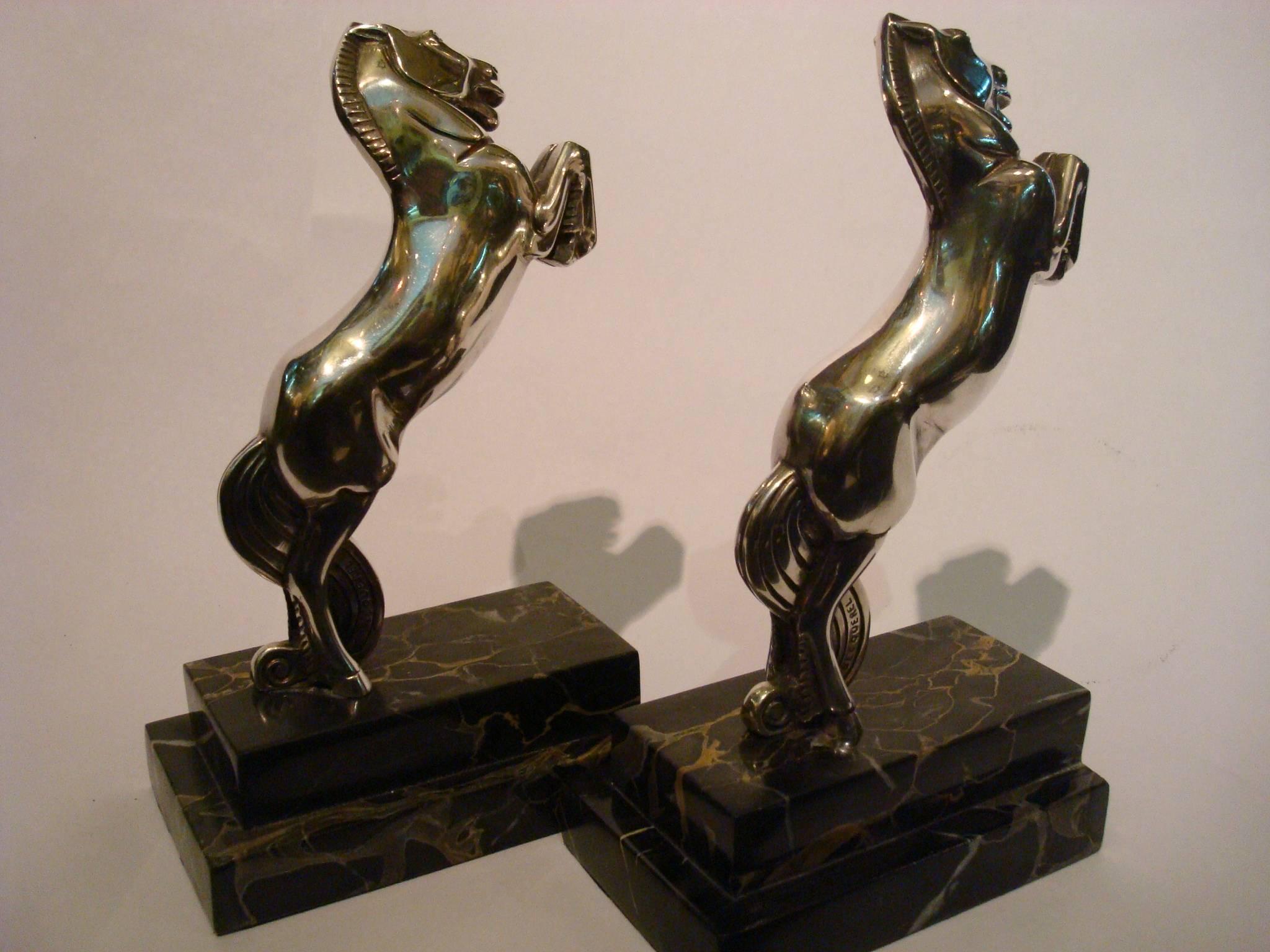 Art Deco Silvered Bronze Horse Bookends by Becquerel, France, 1930 3