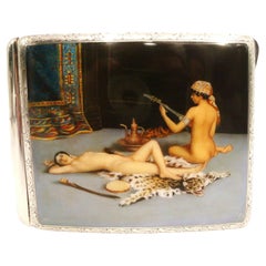 Austrian Silver and Enamel Erotic Cigarette Case with Orientalist Scene