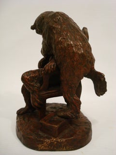 Sculpture en bronze représentant un ours chez le dentiste, par Christophe Fratin, France, 1850