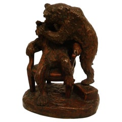 Sculpture en bronze représentant un ours chez le dentiste, par Christophe Fratin, France, 1850