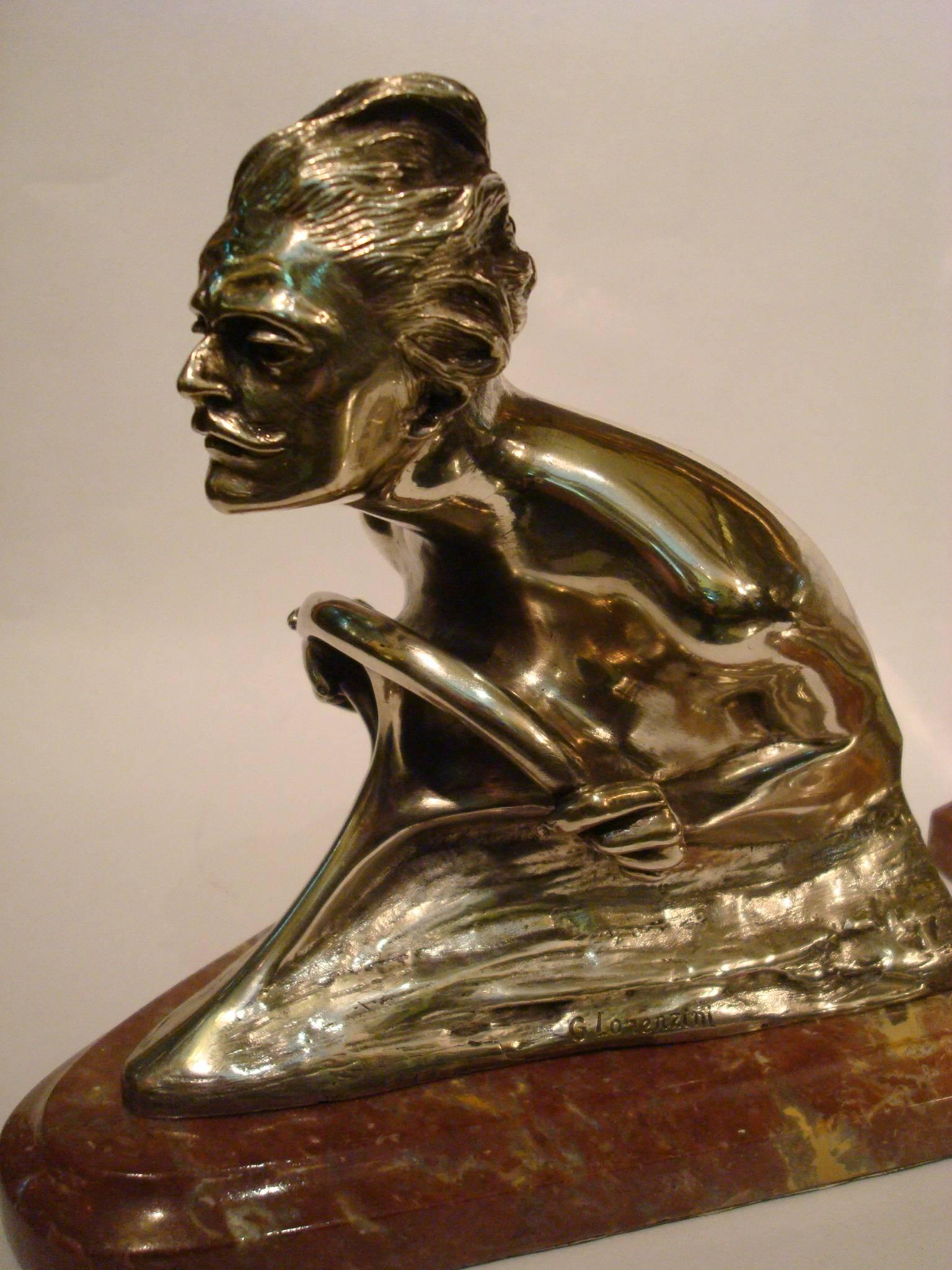 Car Driver Silvered Bronze Automobilia Bookends  , Signed G. Lorenzini In Good Condition For Sale In Buenos Aires, Olivos