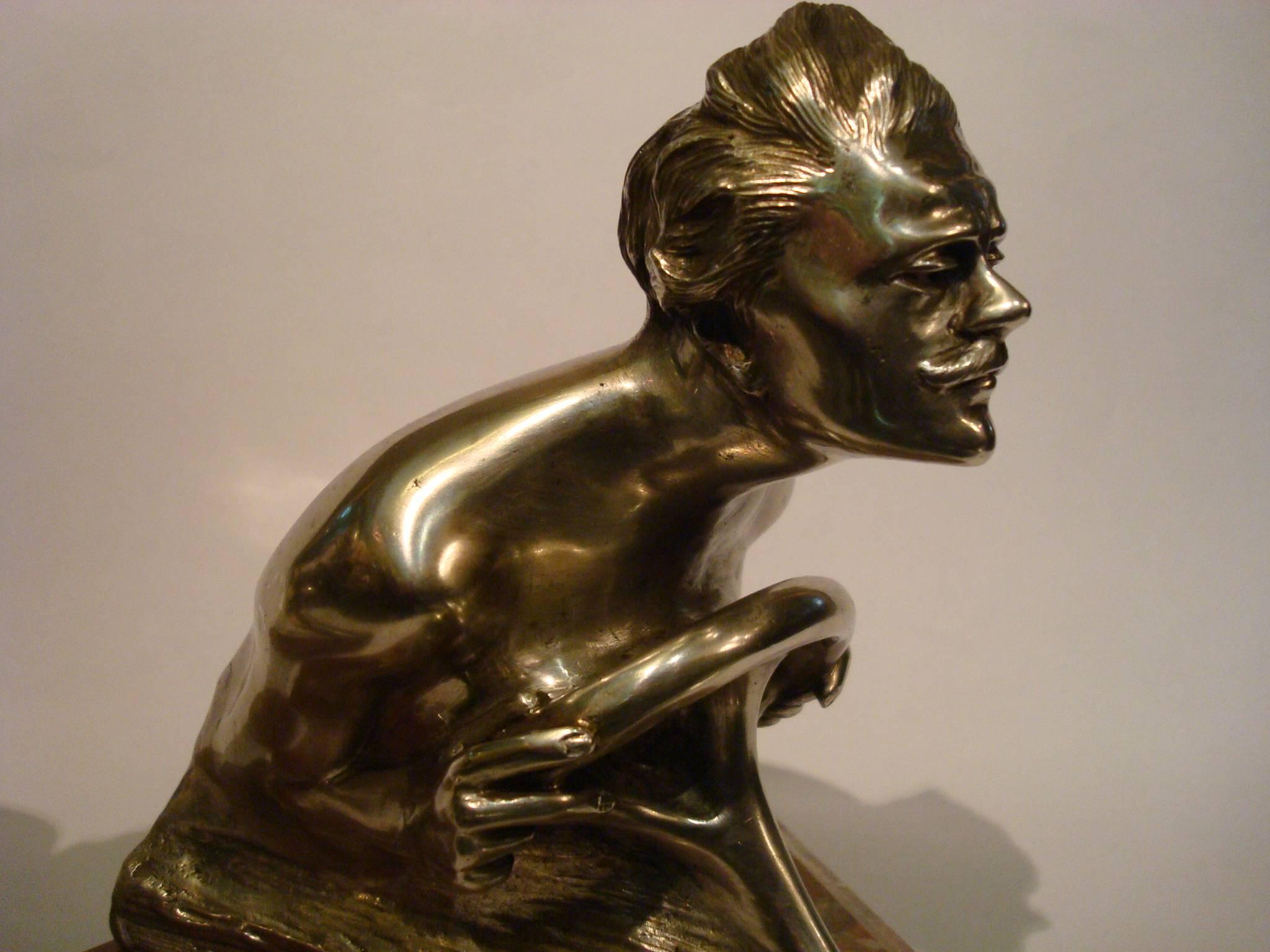 Early 20th Century Car Driver Silvered Bronze Automobilia Bookends  , Signed G. Lorenzini For Sale