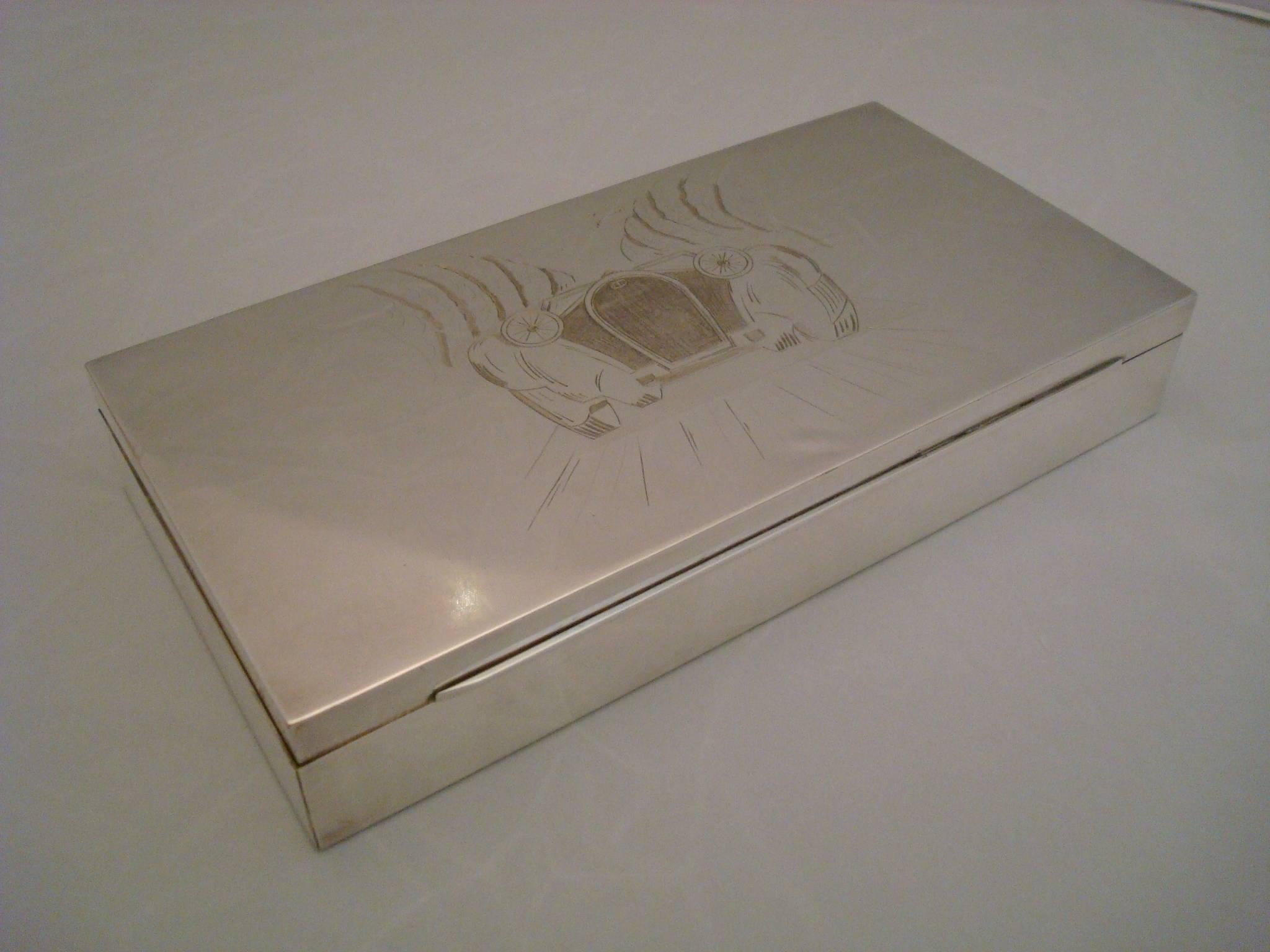 Art Deco Car Bugatti Royale engraved Cigar - Cigarette Case -  Automobilia For Sale