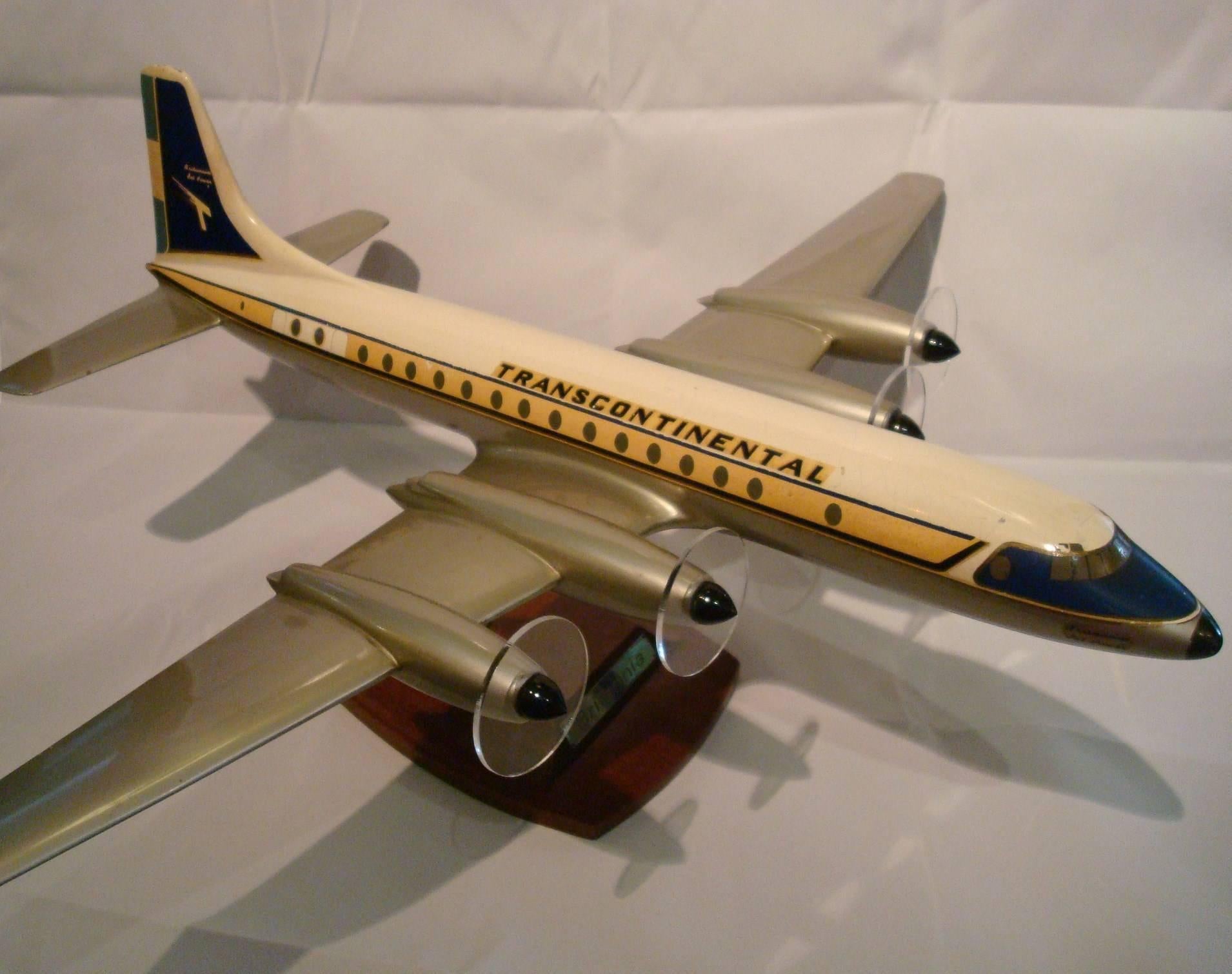 Very rare airplane advertising model, the company worked only a couple of years, from 1959 to 1961, they did International flights from Argentina and local trips. 
Model made by Mastermodels LTD. It has a stamp under the airplane.
This model was a