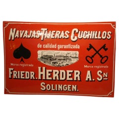 Antique Friedr. Herder Solingen Knife Scissors and Shaving Razor Advertising Enamel Sign