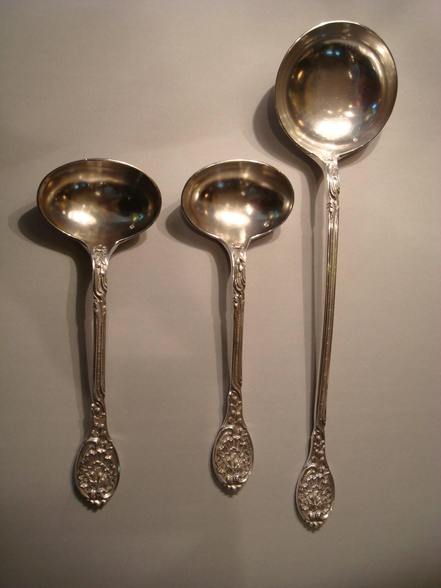 20th Century Rococo Odiot Meissonnier Sterling Silver Cutlery Flatware for 12, France