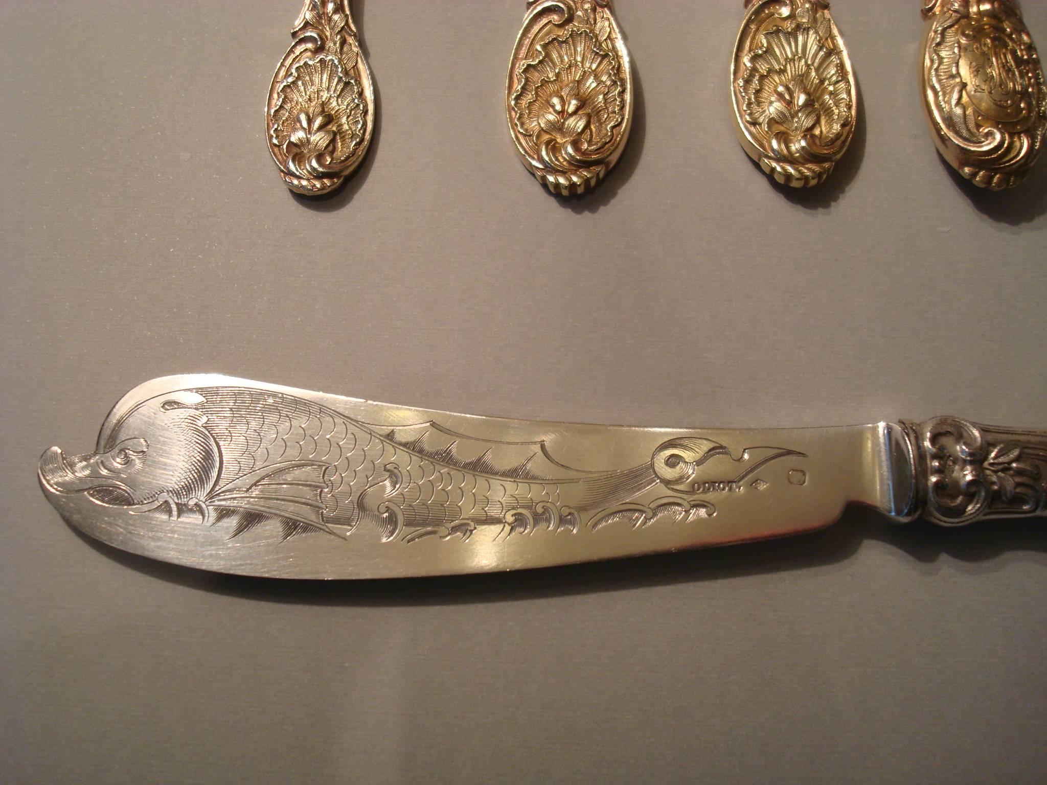 Rococo Odiot Meissonnier Sterling Silver Cutlery Flatware for 12, France In Good Condition In Buenos Aires, Olivos
