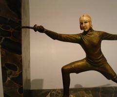 Art Deco Bronze Fencing Bookends, R. Lange, German, 1920s