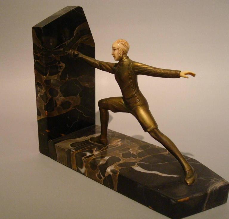 Early 20th Century Art Deco Bronze Fencing Bookends, R. Lange, German, 1920s For Sale
