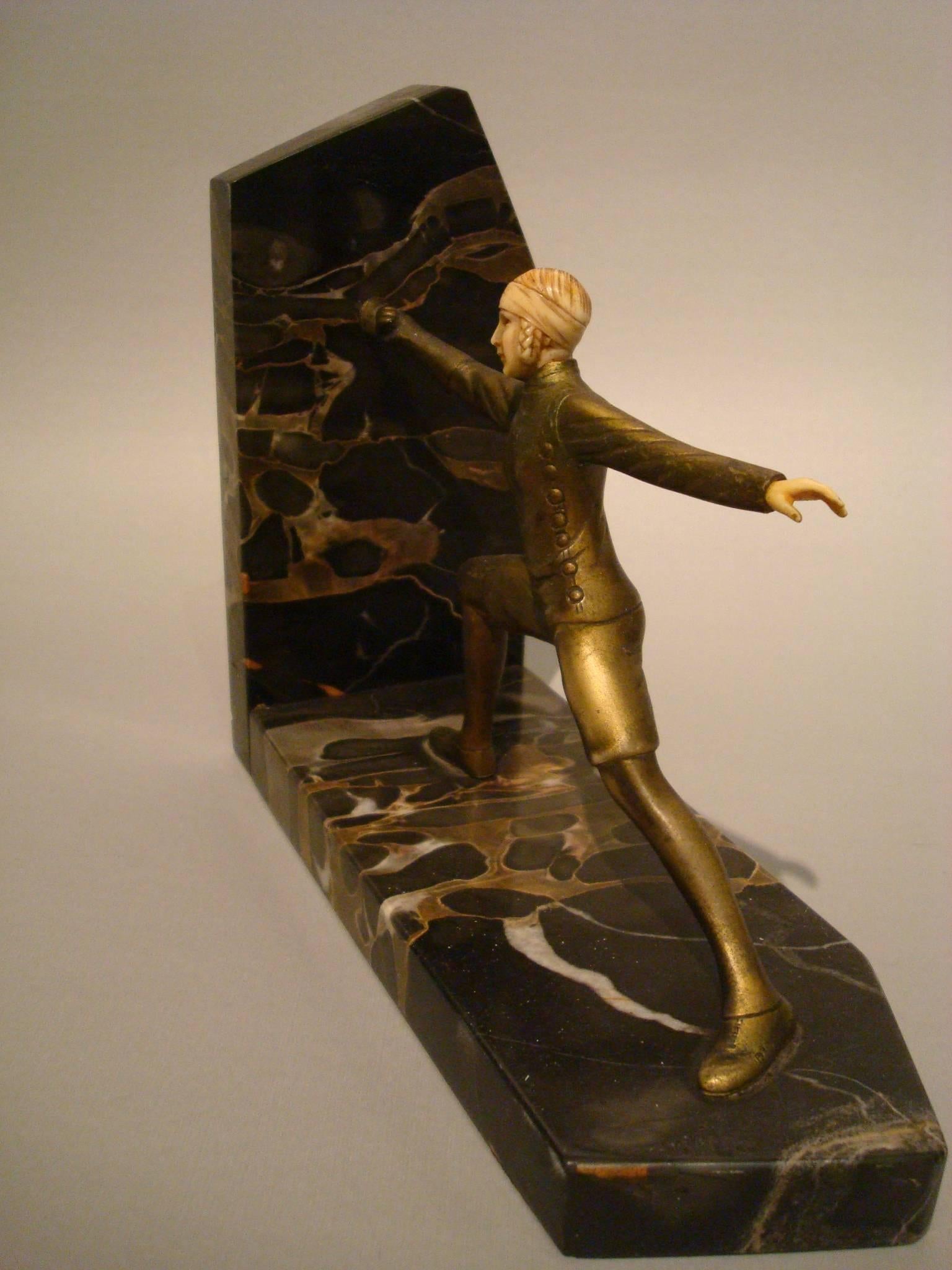 Early 20th Century Art Deco Bronze Fencing Bookends, R. Lange, German, 1920s