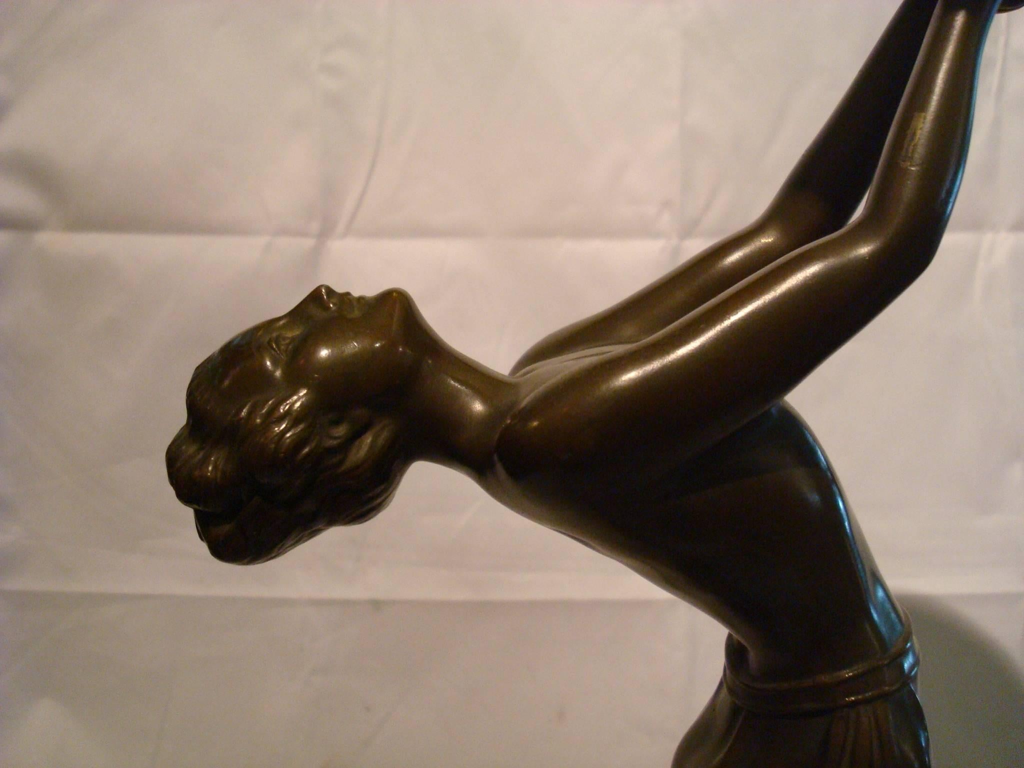 Early 20th Century French Art Deco Female Figure, Statue Lamp by Balleste