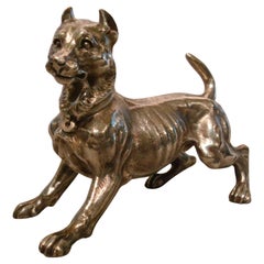 Big Silvered Bronze Vienna Dog Sculpture, Paperweight, 1900s