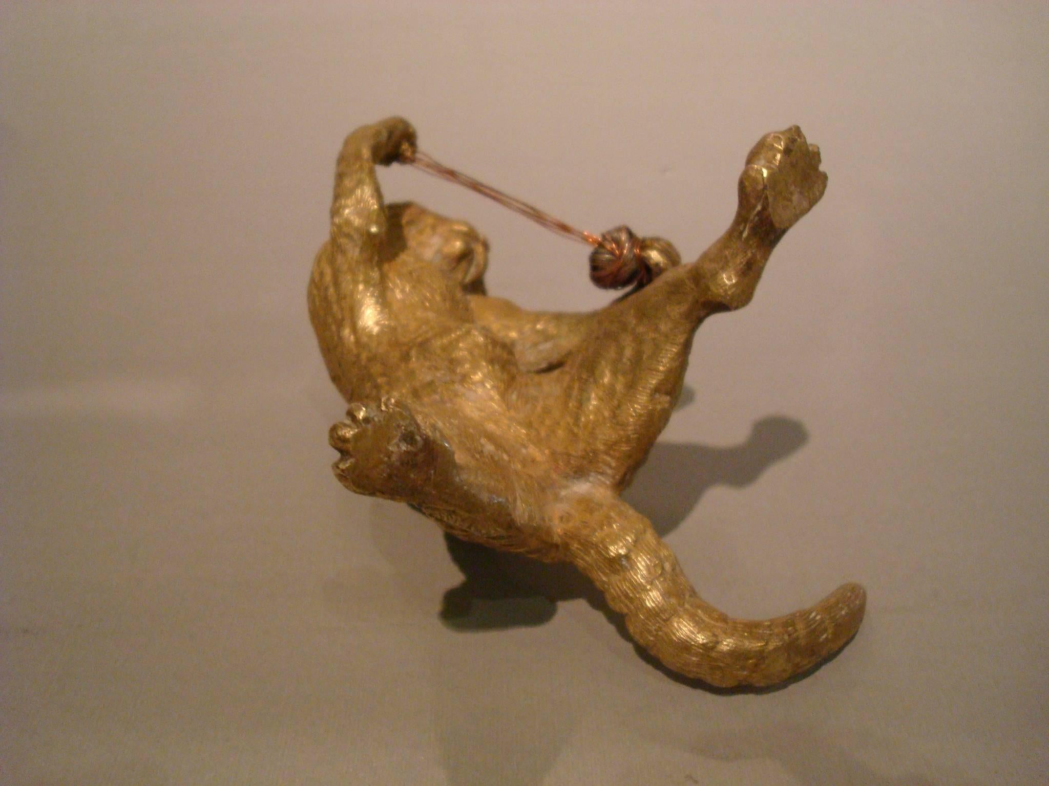 Austrian Vienna Gilt Bronze Figurine of a Cat Playing with a Ball of Wool 2