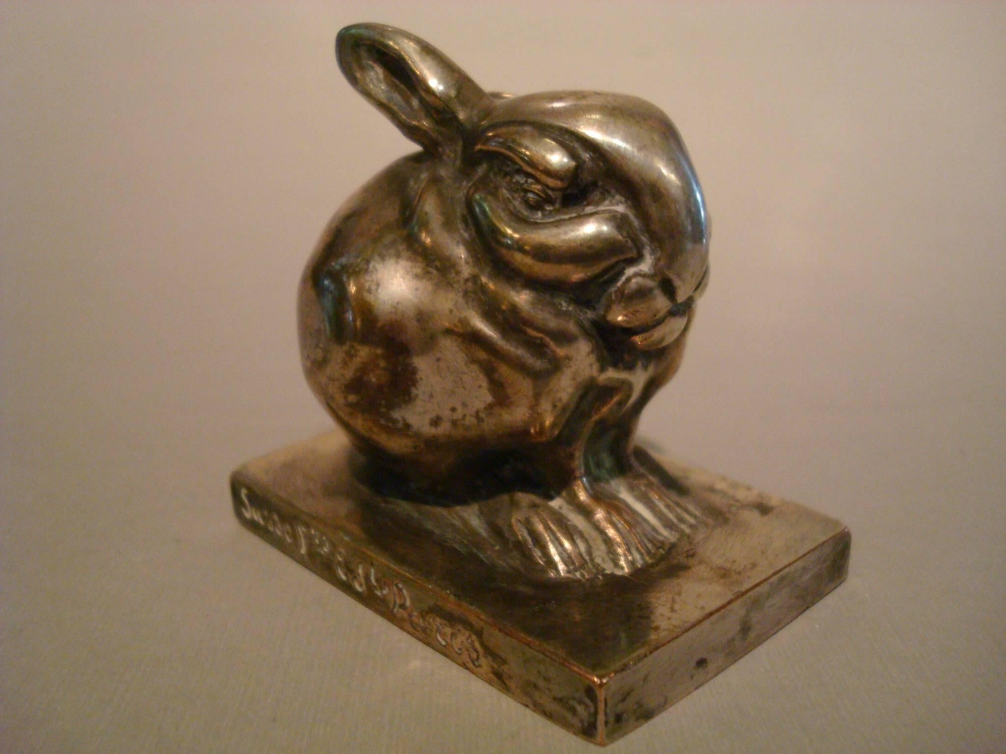 Kleiner versilberter Bronze-Lapin im Art déco-Stil von Edouard Marcel Sandoz, Kaninchen, signiert im Zustand „Gut“ im Angebot in Buenos Aires, Olivos