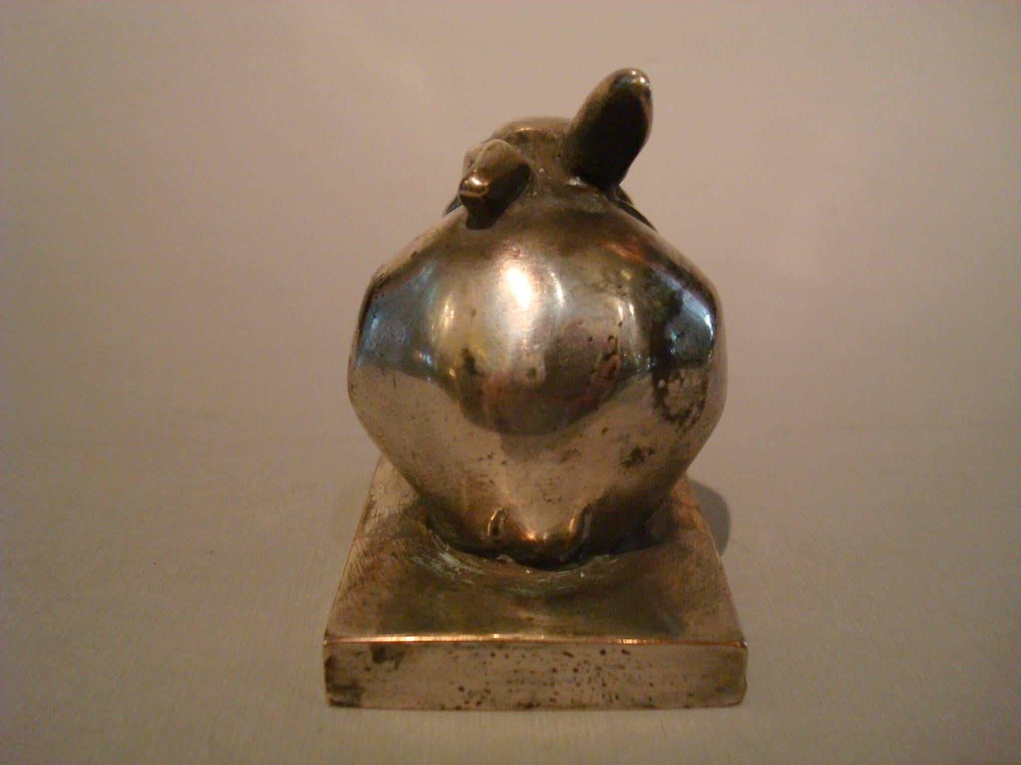 Kleiner versilberter Bronze-Lapin im Art déco-Stil von Edouard Marcel Sandoz, Kaninchen, signiert (Versilbert) im Angebot