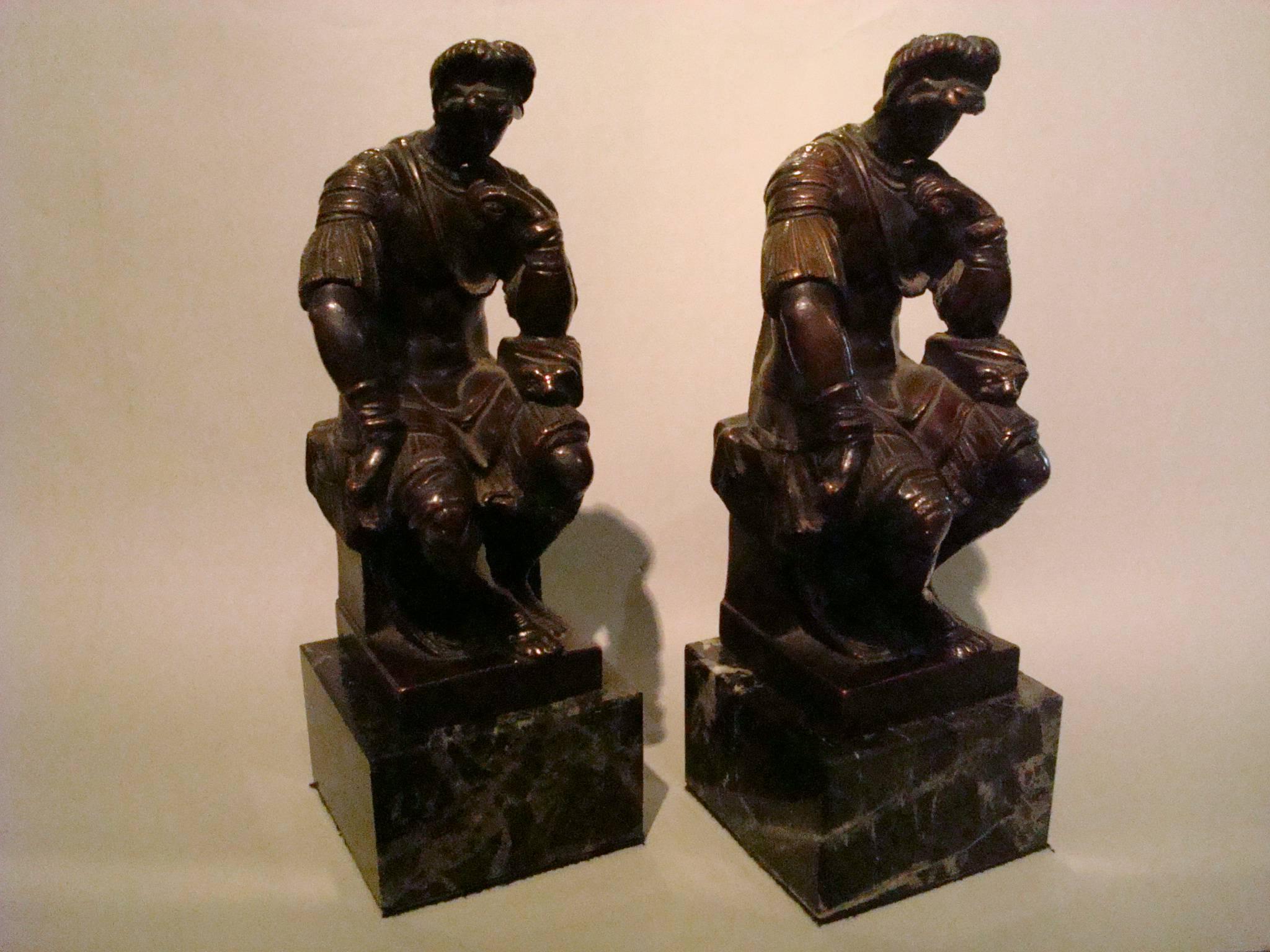 20th Century Thinking Roman Bronze Sculpture Bookends after Michelangelo 