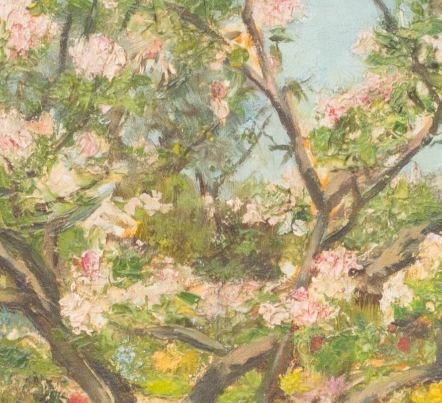 Beaux Arts Apple Blossom in Sunlight, Original Oil on Canvas Painting For Sale