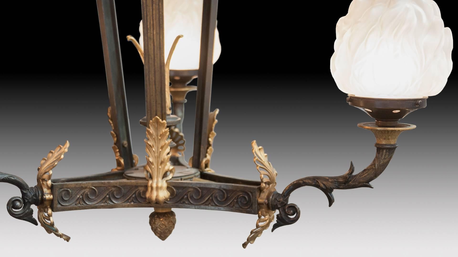 Empire Revival French Bronze Empire Style Chandelier For Sale