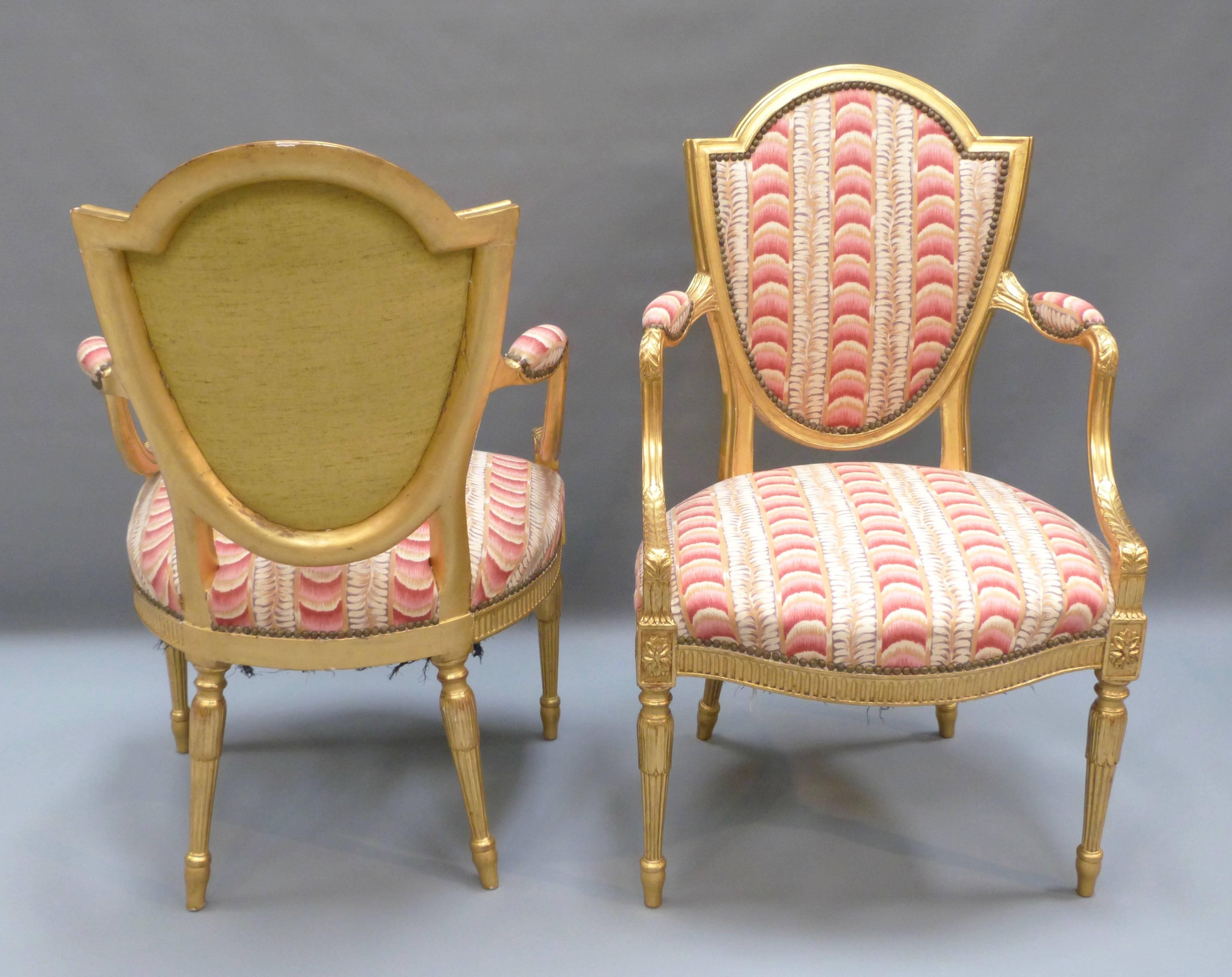 English Set of Six Adam Style Dining Chairs For Sale