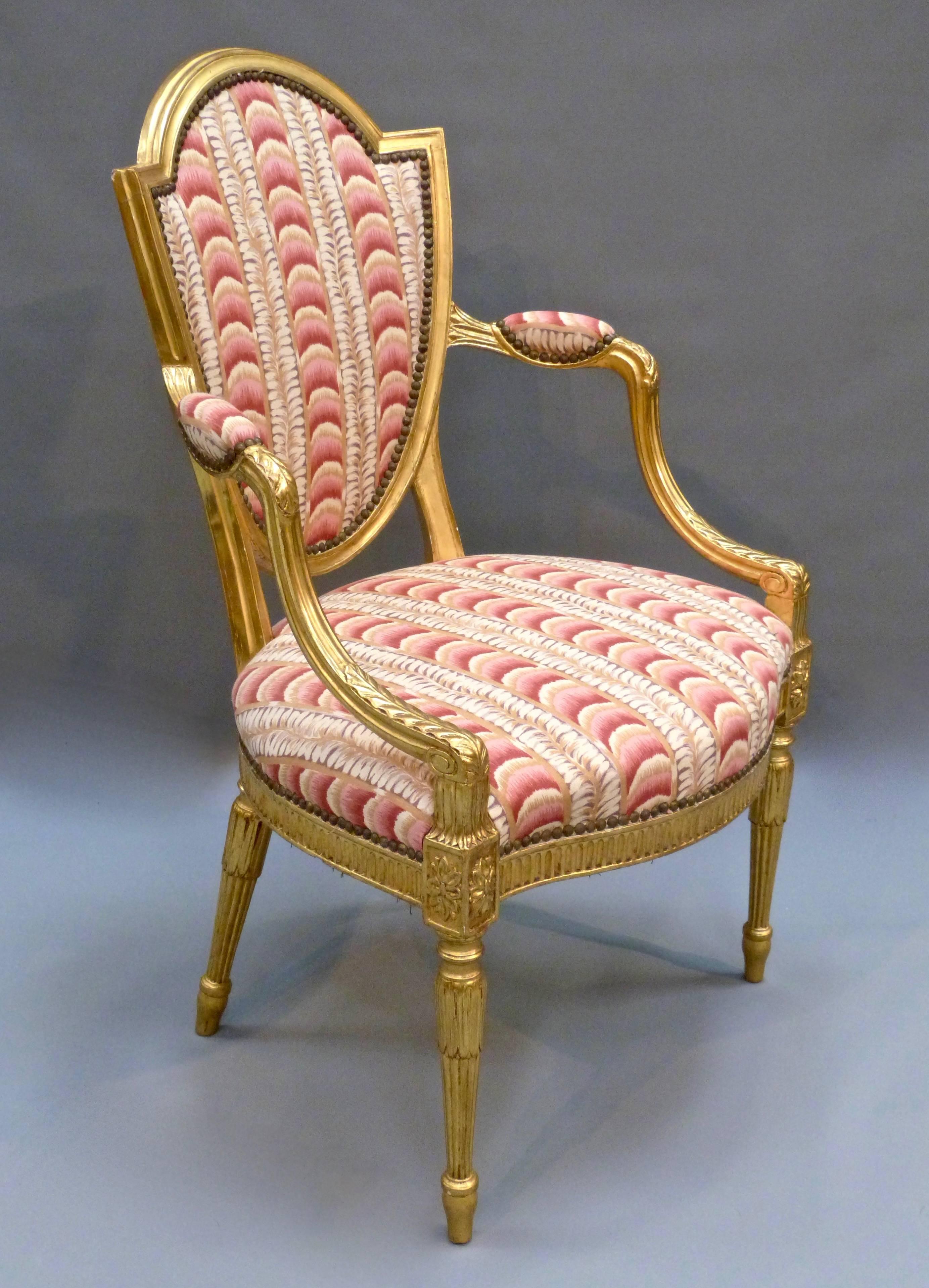 Gilt Set of Six Adam Style Dining Chairs For Sale