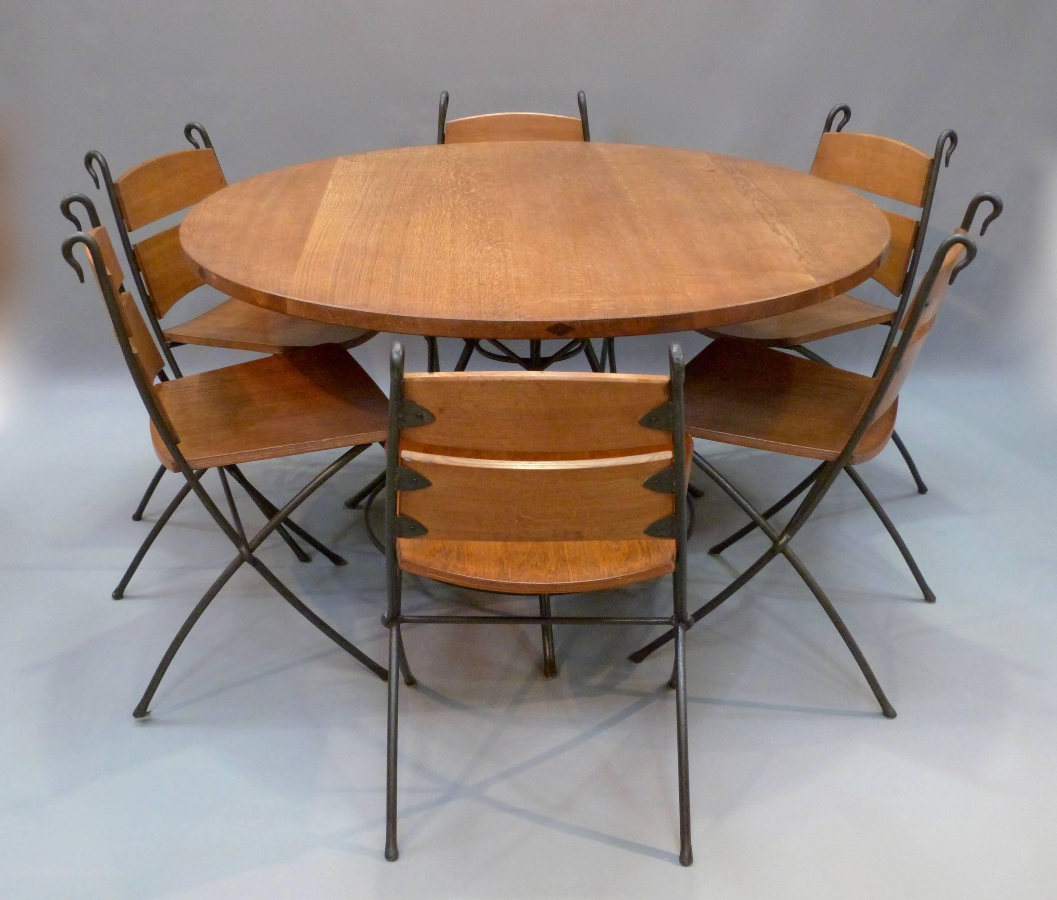 Late 20th Century Oak and Ironwork Dining Set For Sale