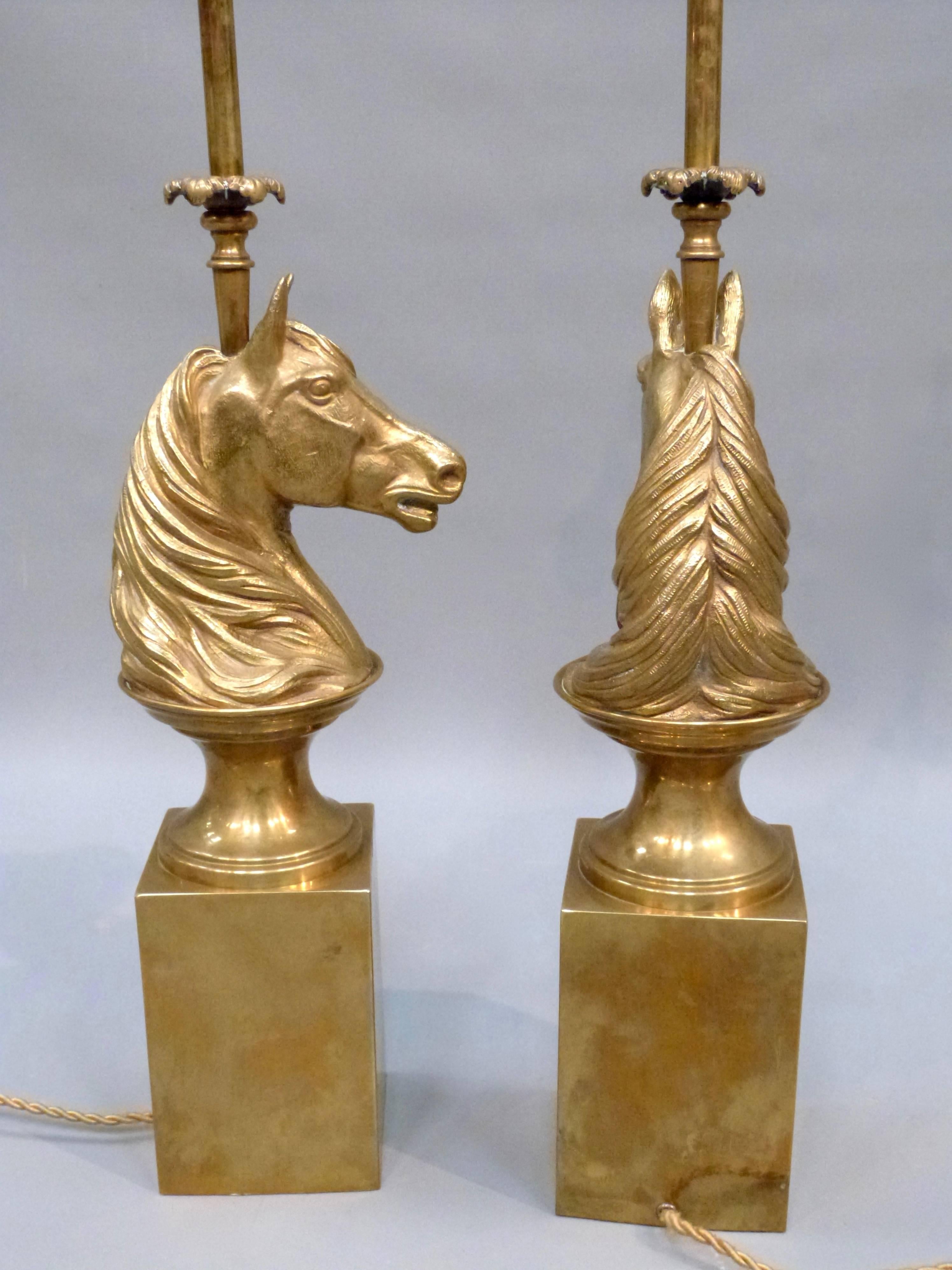 Pair of 1970s Maison Jansen lamps in the form of horses heads.