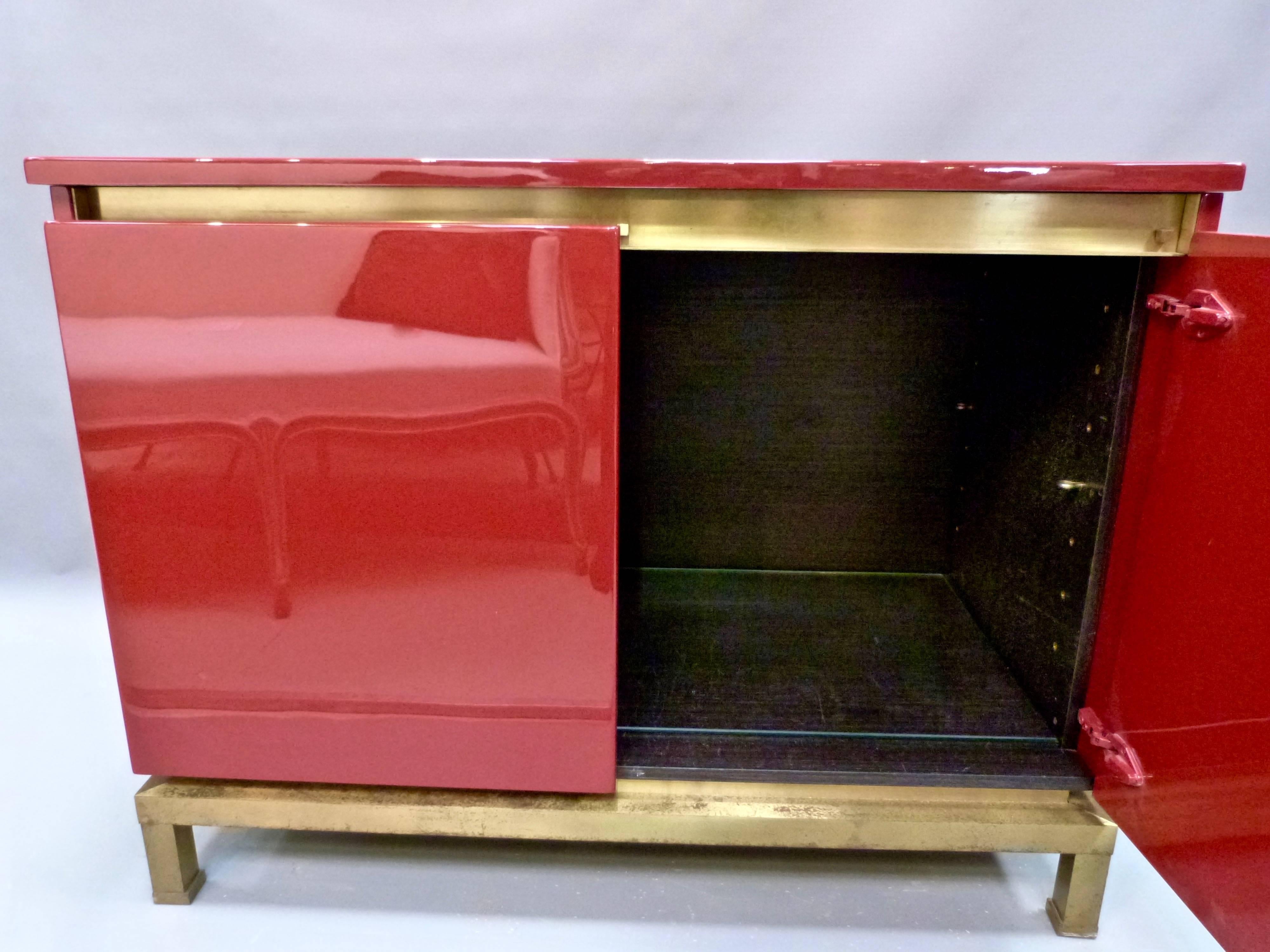 Mid-Century Modern Red Lacquered Cabinet by Guy Lefevre For Sale