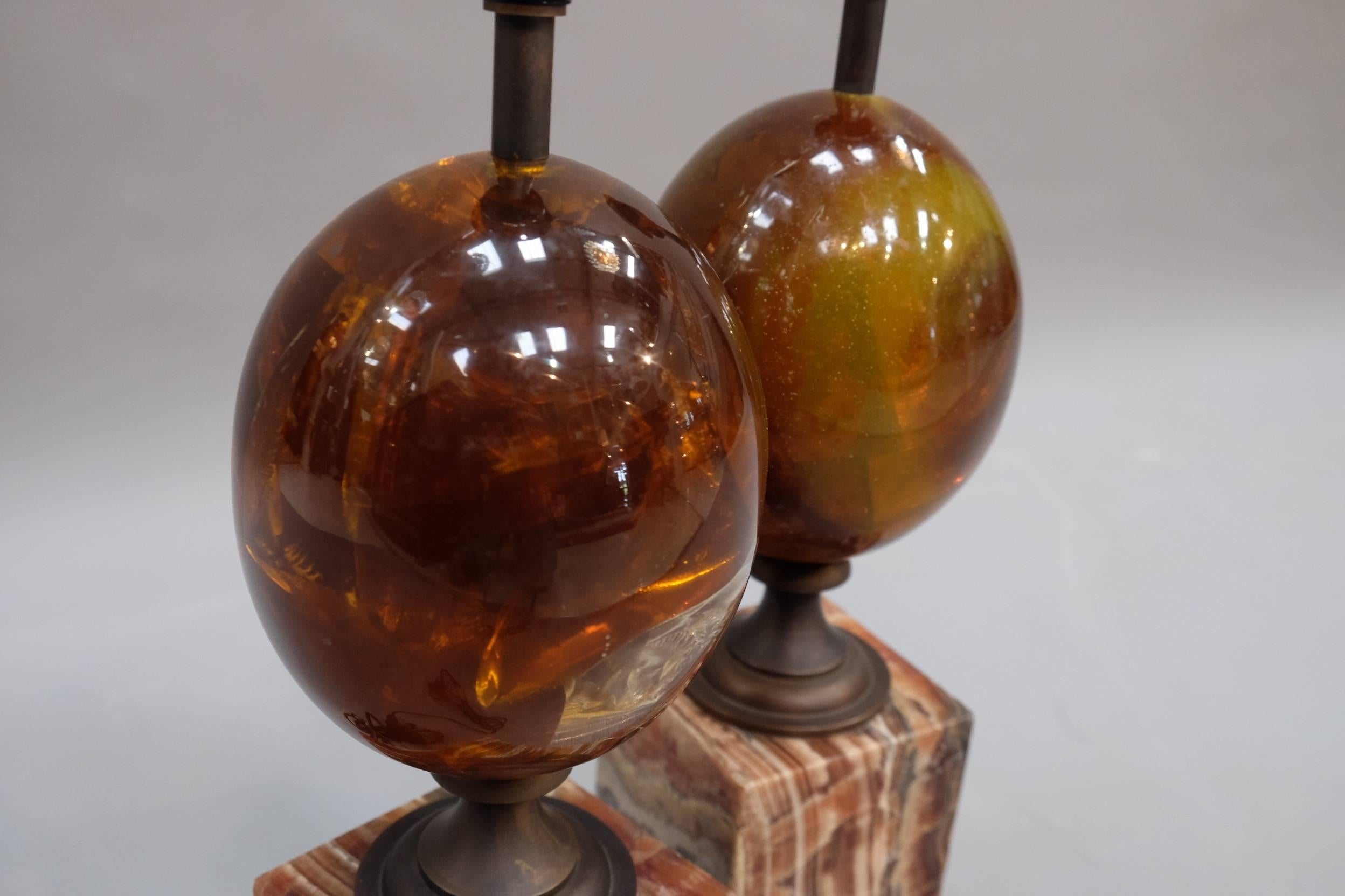 Molded Pair of Maison Charles Resin and Onyx Lamps For Sale