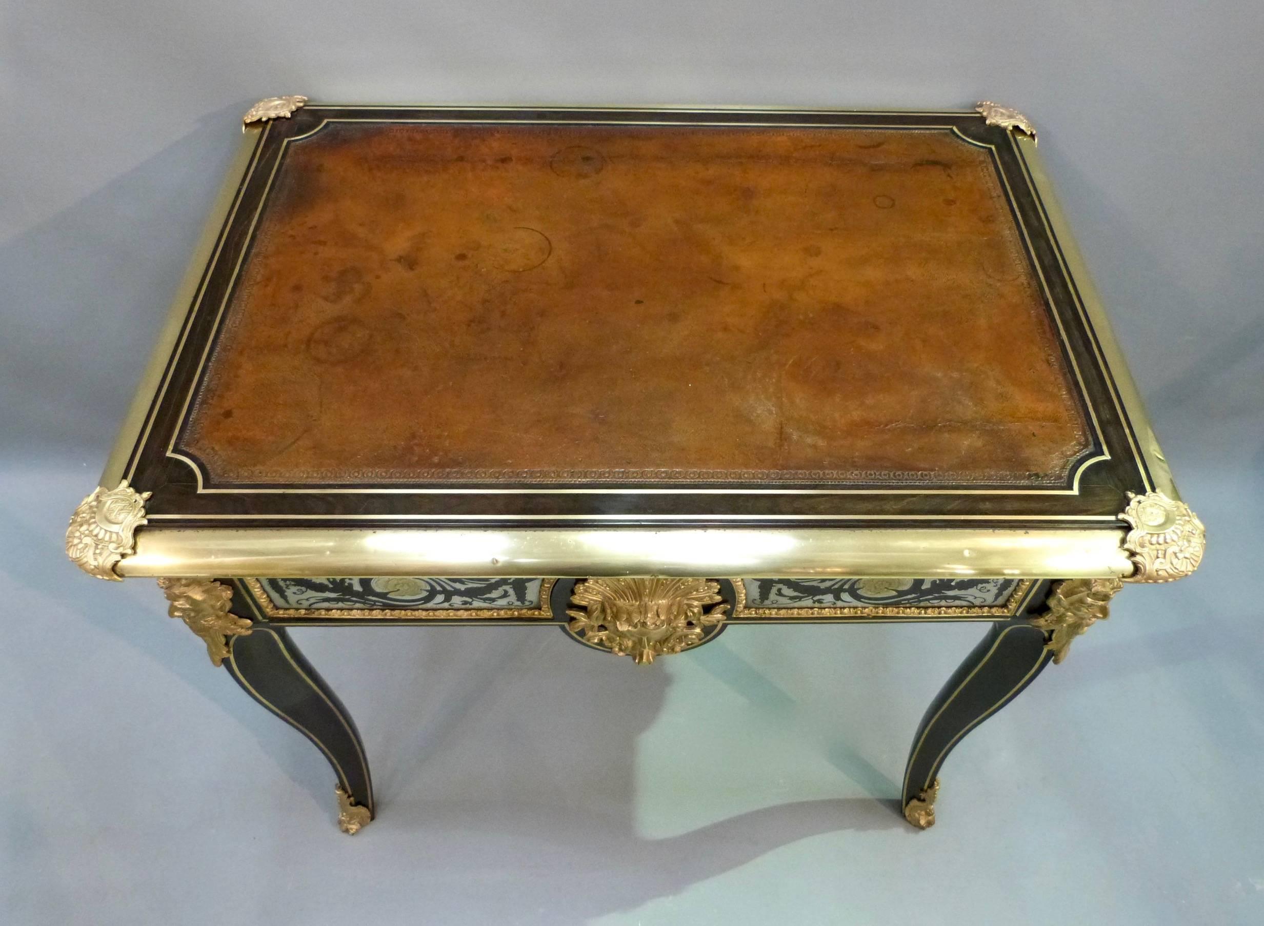 Louis XVI Outstanding Ebony, Gilt Bronze and Pewter Writing Table For Sale