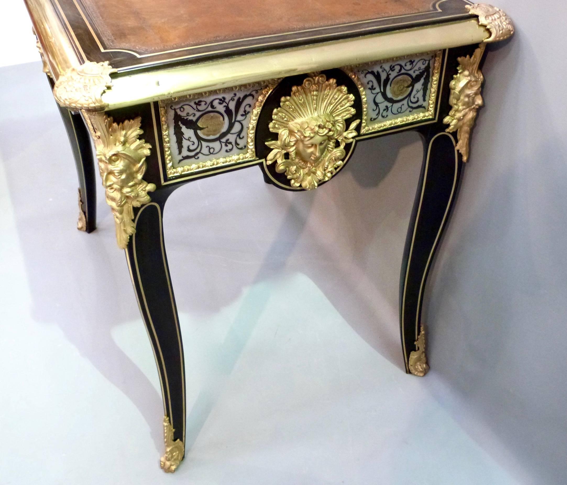 English Outstanding Ebony, Gilt Bronze and Pewter Writing Table For Sale