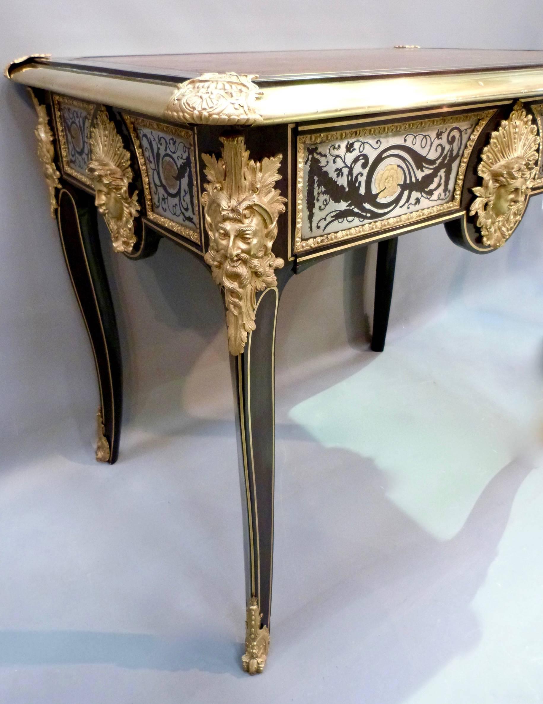 Outstanding Ebony, Gilt Bronze and Pewter Writing Table In Excellent Condition For Sale In Froxfield, Wiltshire