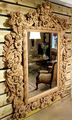 Large and Decorative Carved and Bleached Oak Mirror