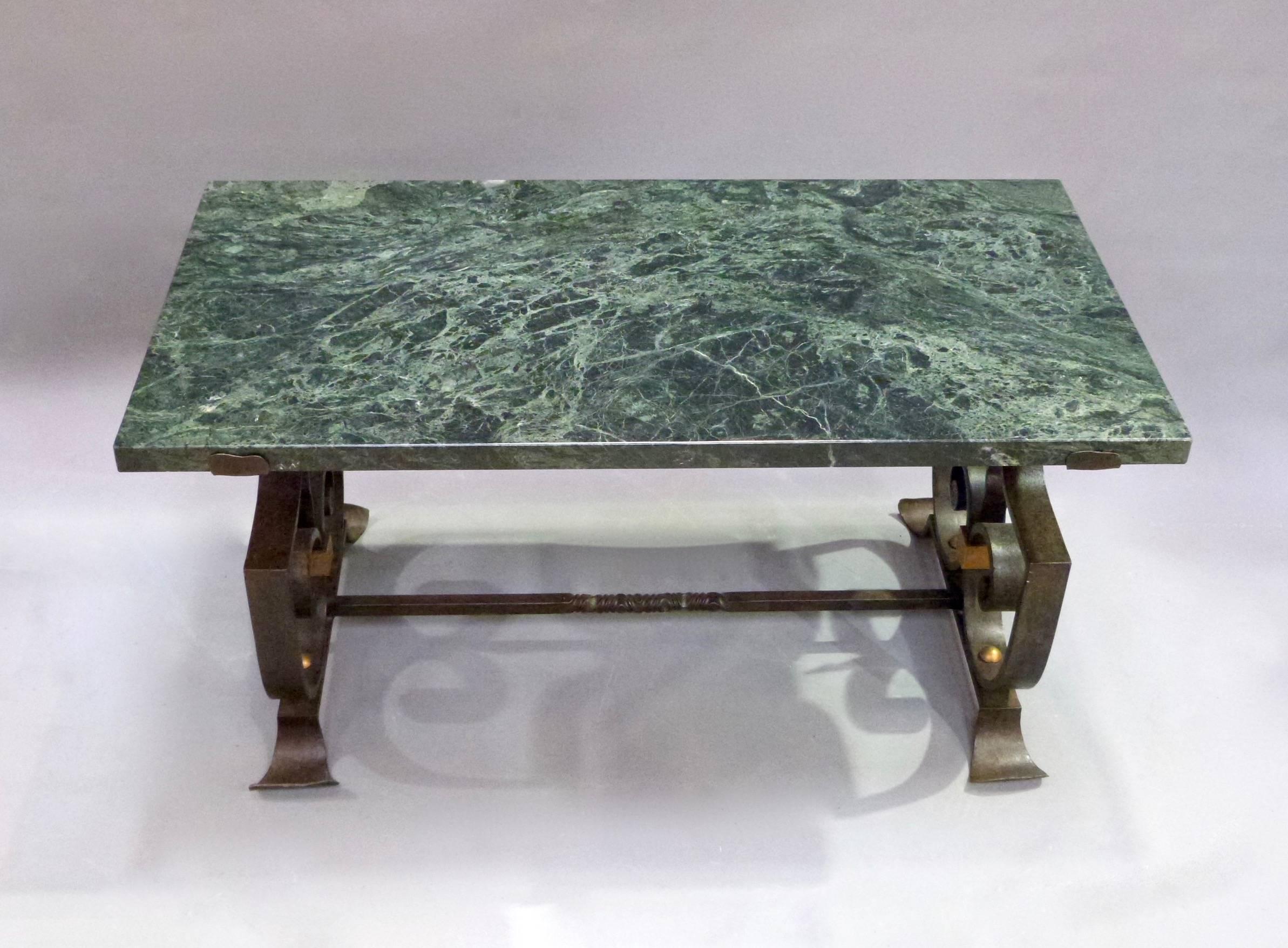 French Wrought Iron and Marble Coffee Table For Sale