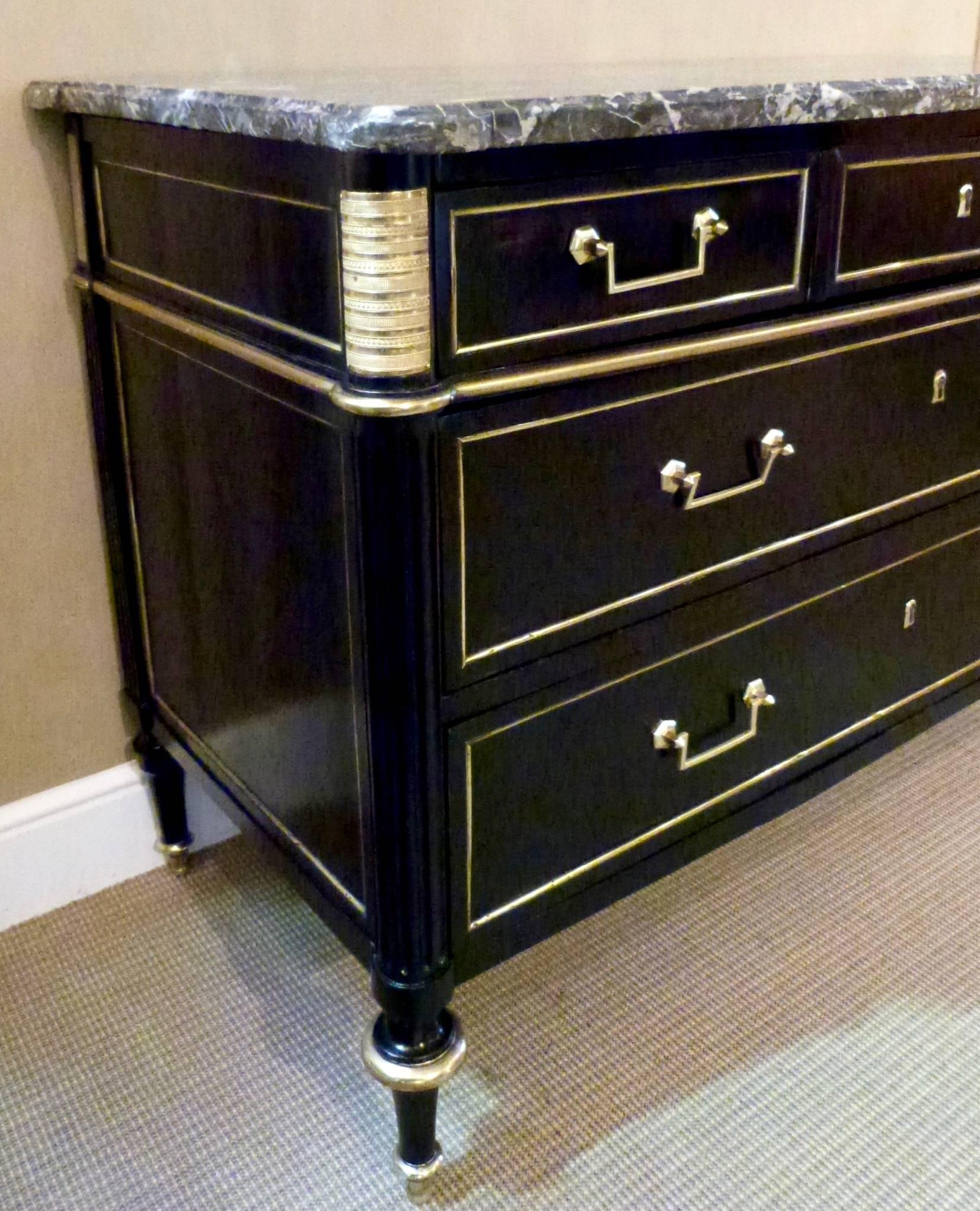 Mahogany Pair of French Ebonized Directoire Style Commodes