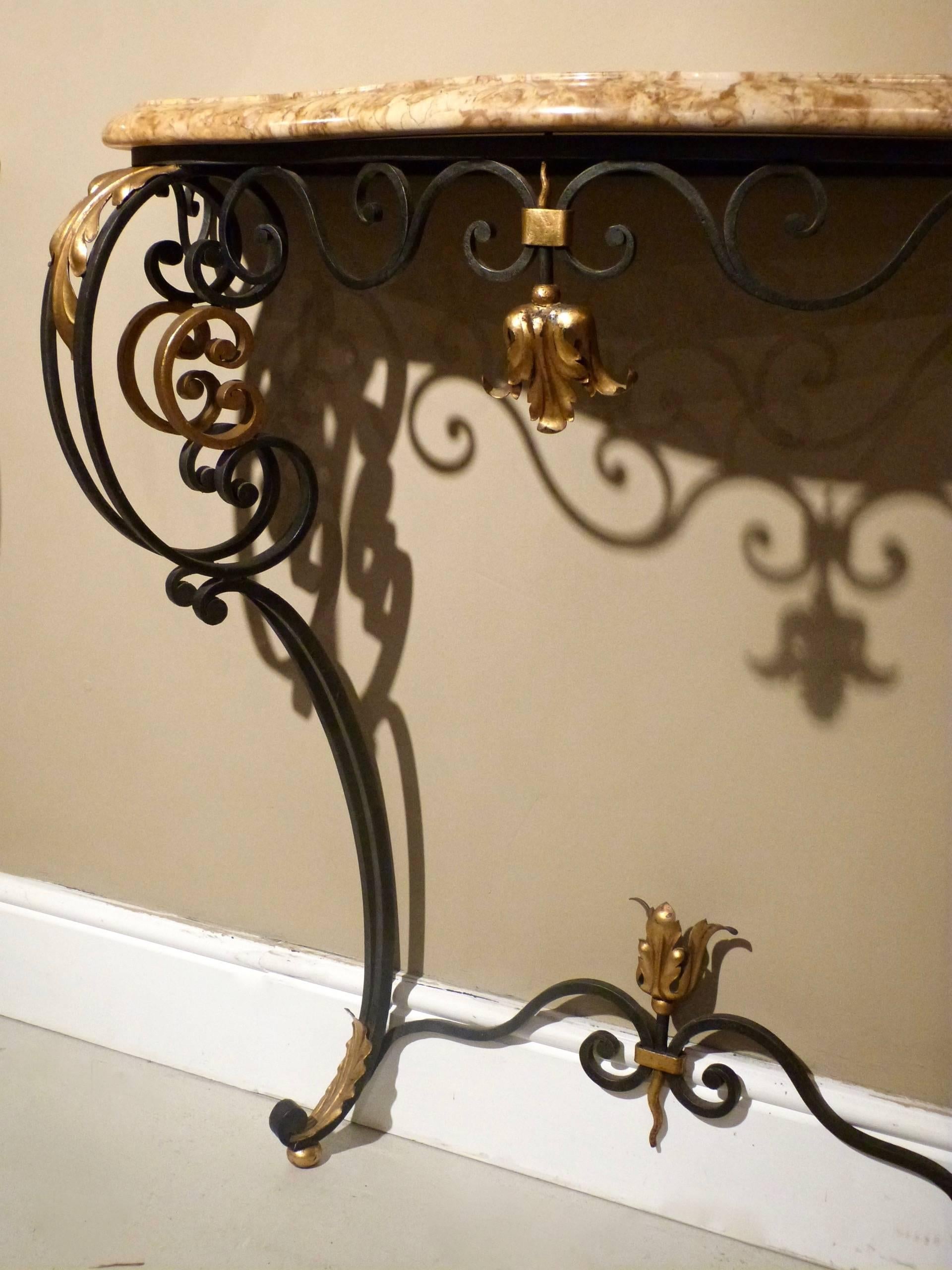 Rococo Revival Pair of 20th Century French Wrought Iron Console Tables For Sale