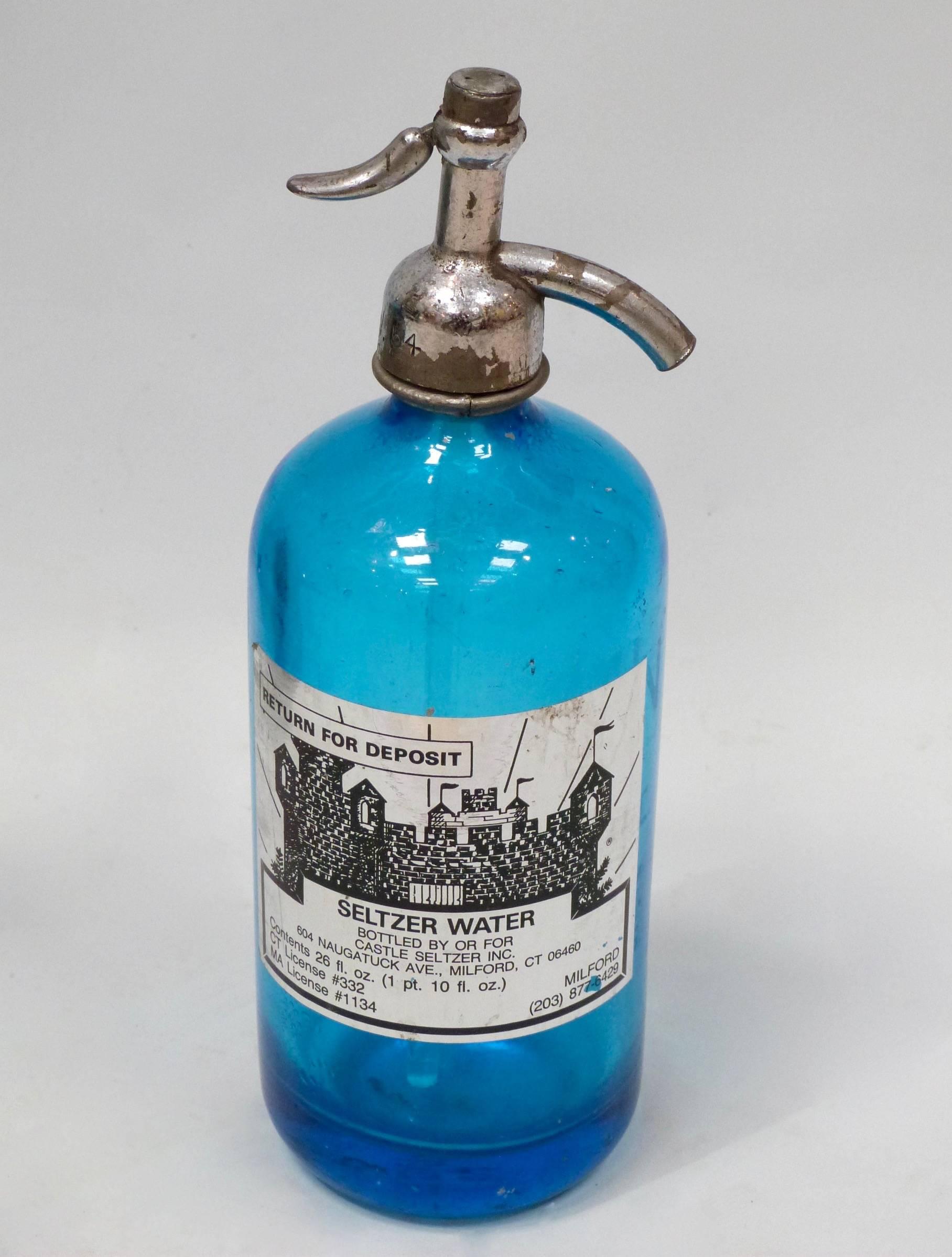 French 20th Century Collection of Ten Antique Blue Siphon Bottles For Sale