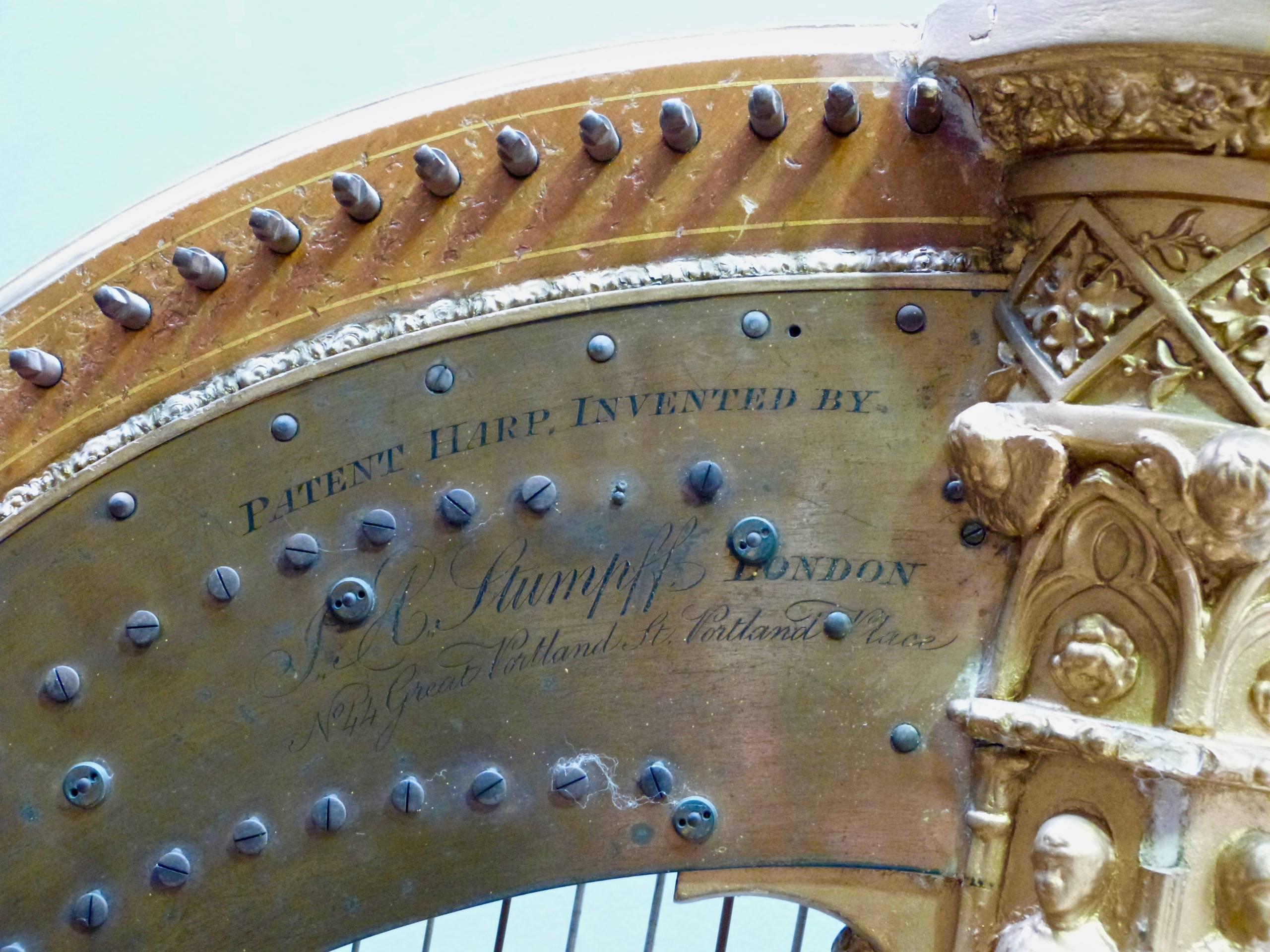 Classical Greek 19th Century Gilt Harp by Johann Andreas Stumpff