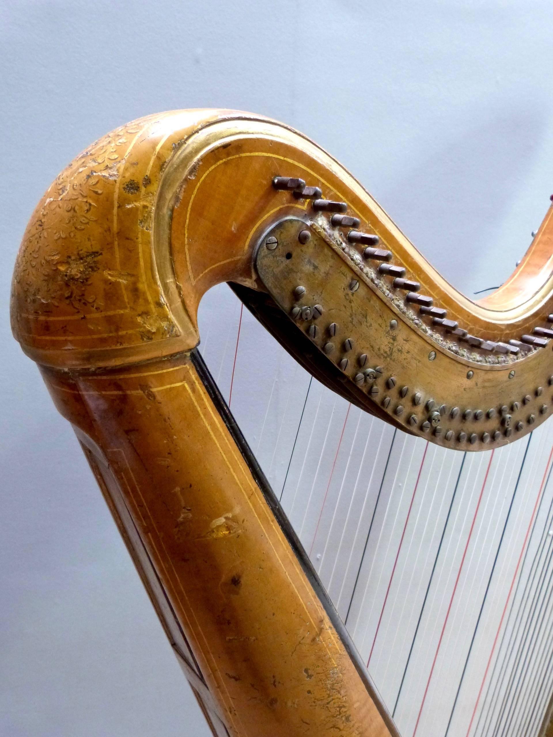British 19th Century Gilt Harp by Johann Andreas Stumpff