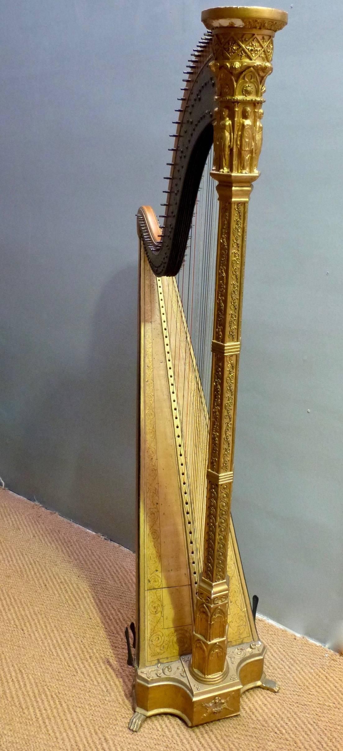 19th Century Gilt Harp by Johann Andreas Stumpff In Distressed Condition In Froxfield, Wiltshire