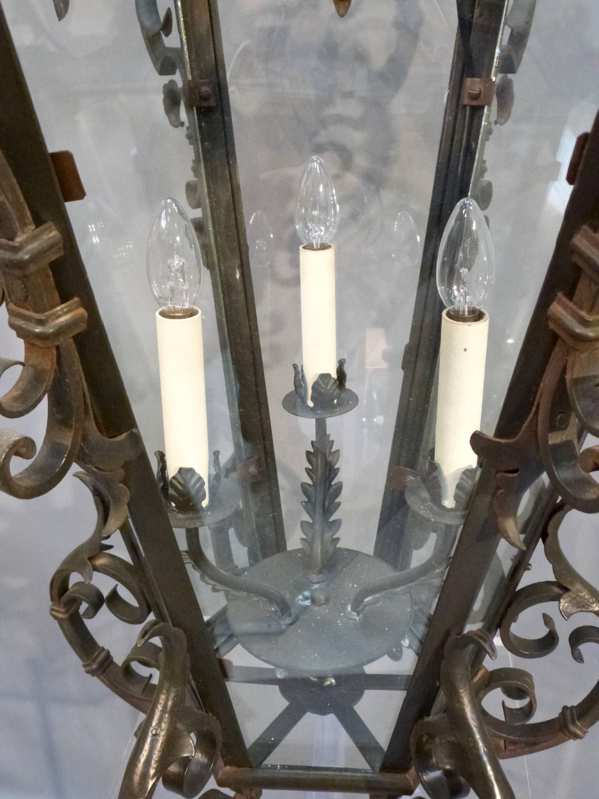 English Impressive Wrought Iron Lantern For Sale