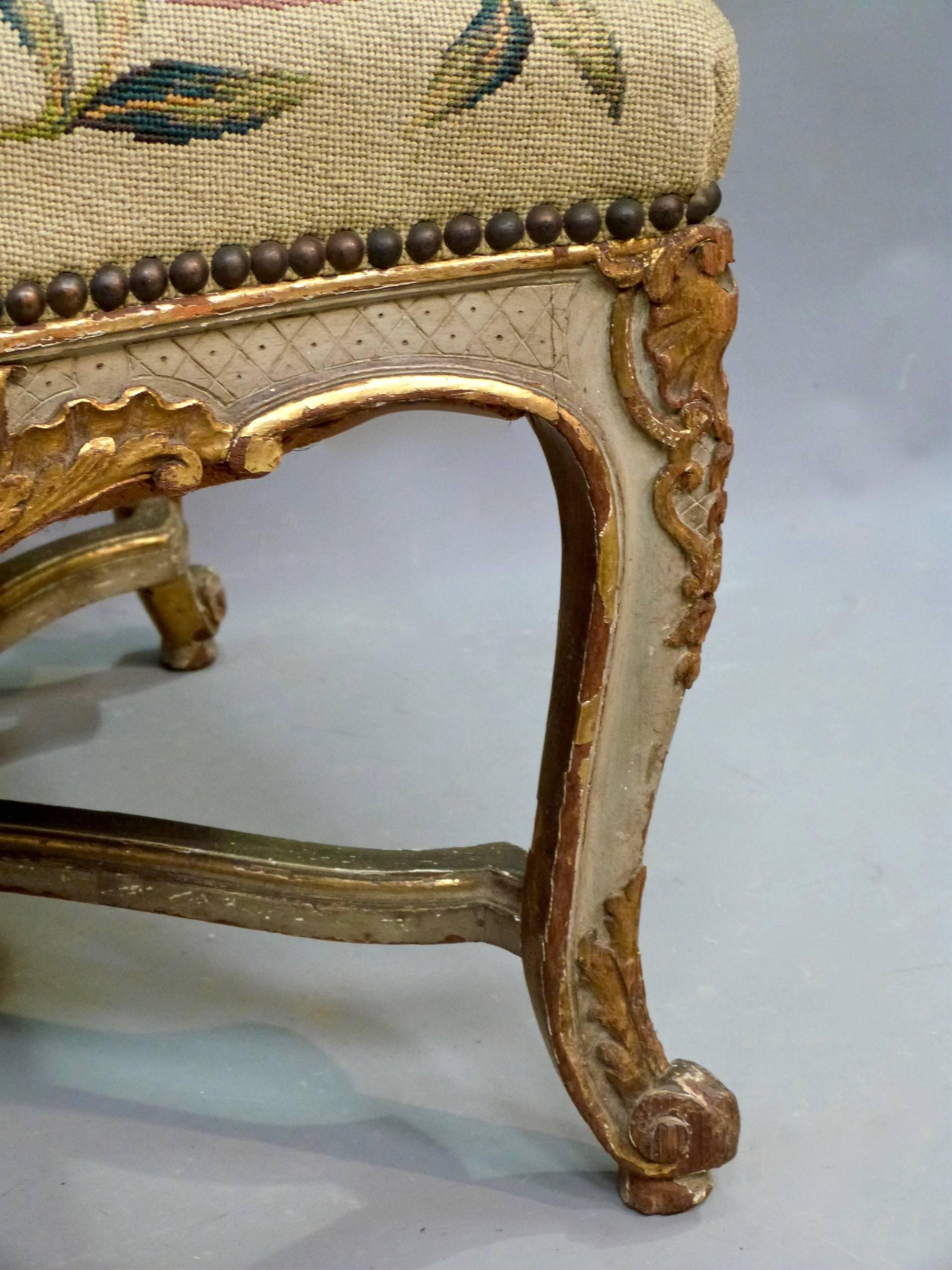 Mid-19th Century Pair of 19th Century French Painted and Gilt Armchairs For Sale