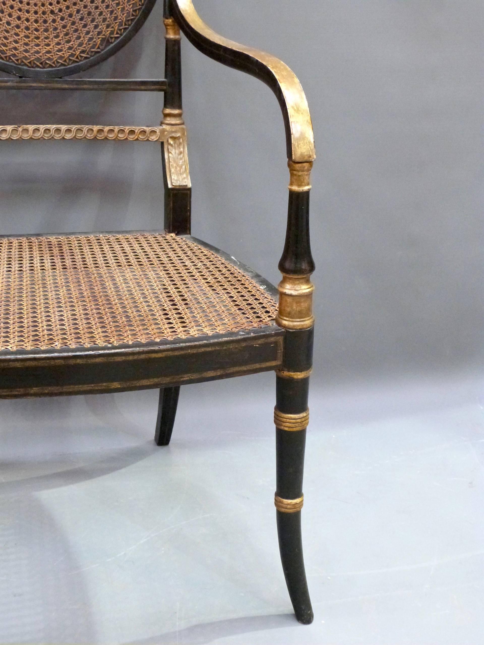 English Pair Regency Ebonised Carver Chairs For Sale