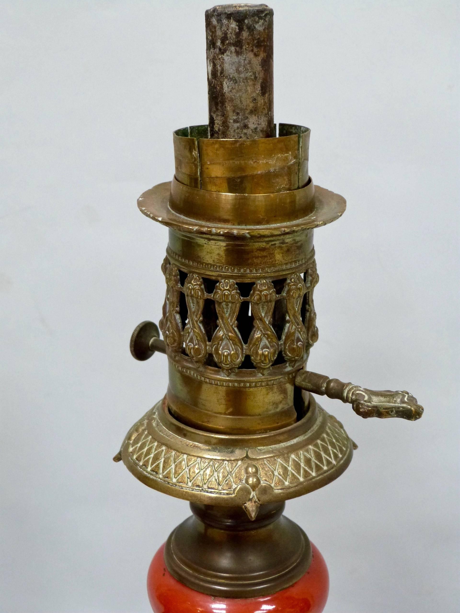 French Pair of Late 19th Century Etruscan Oil Lamps Converted to Electricity