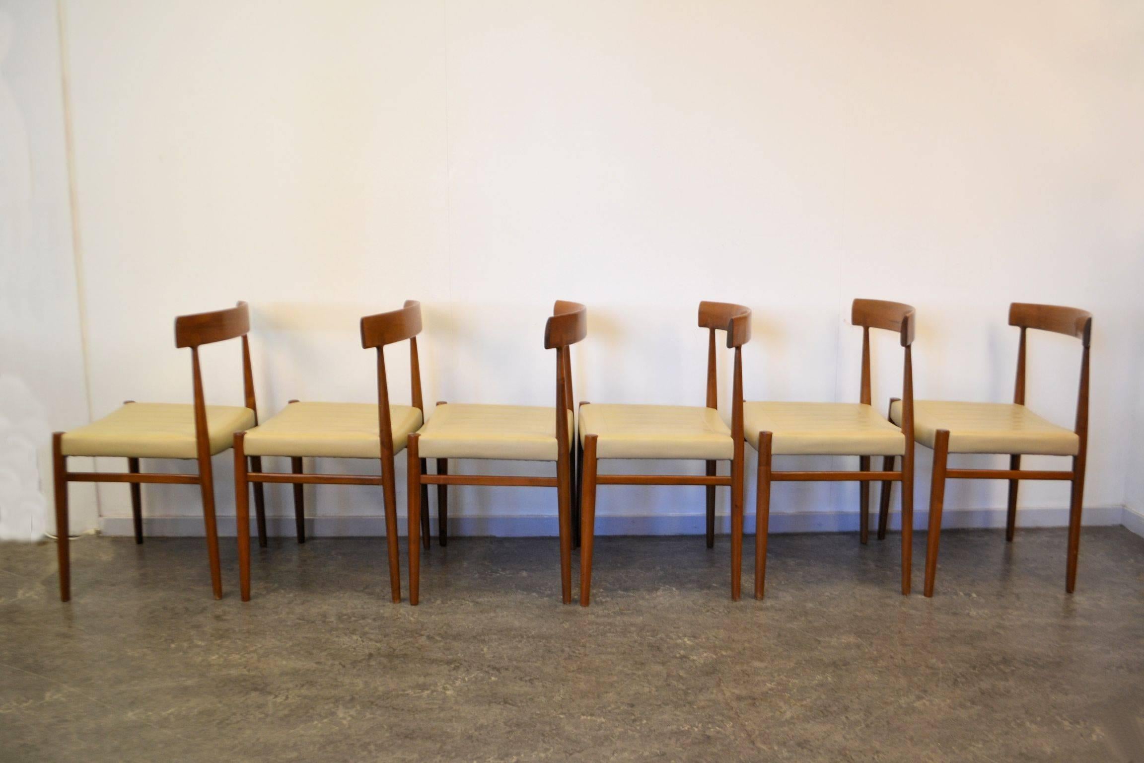 European Mid-Century Modern Walnut Dining Chairs, Set of Six For Sale