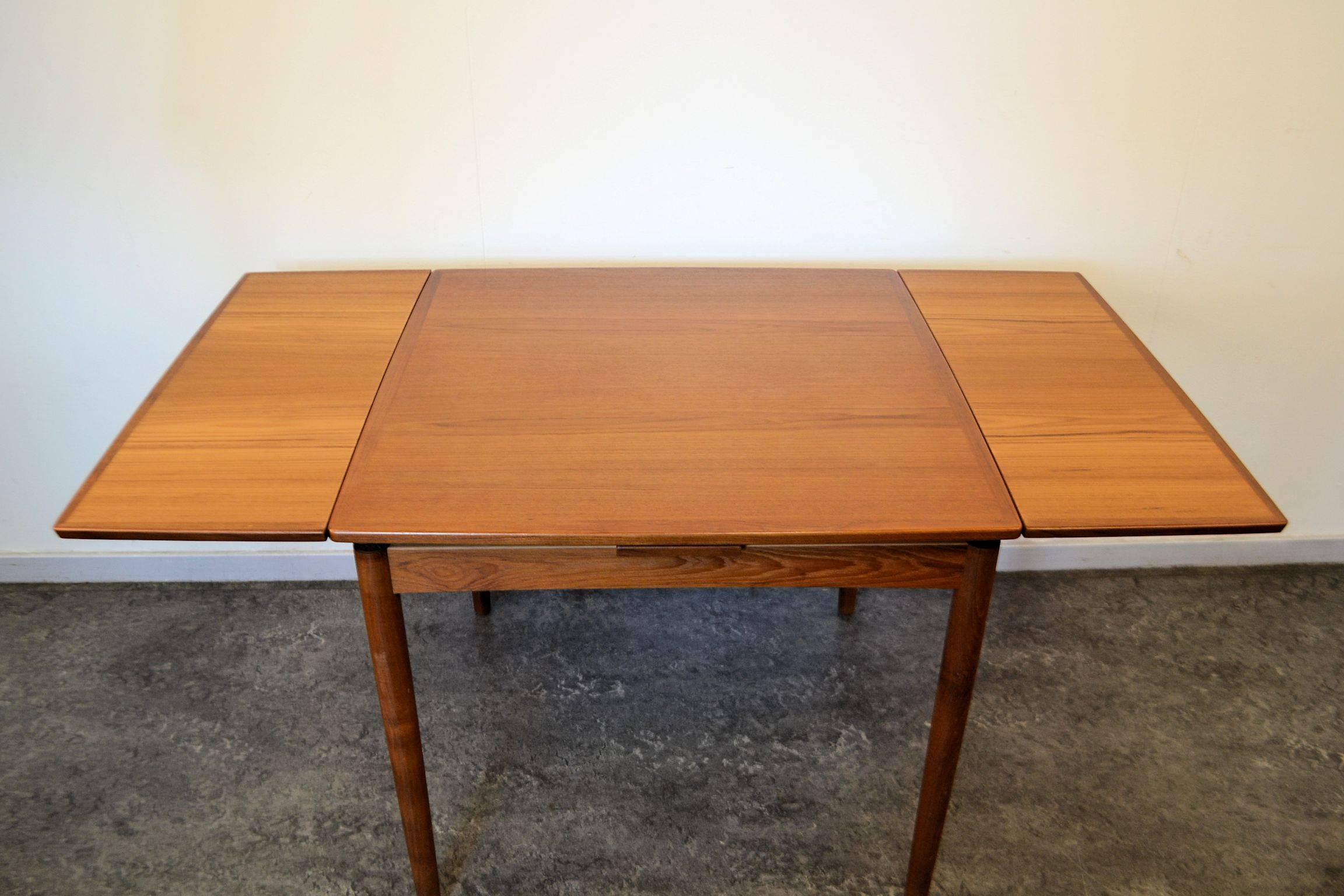 Mid-Century Modern Poul Hundevad Teak Card Table with Extension Leaves