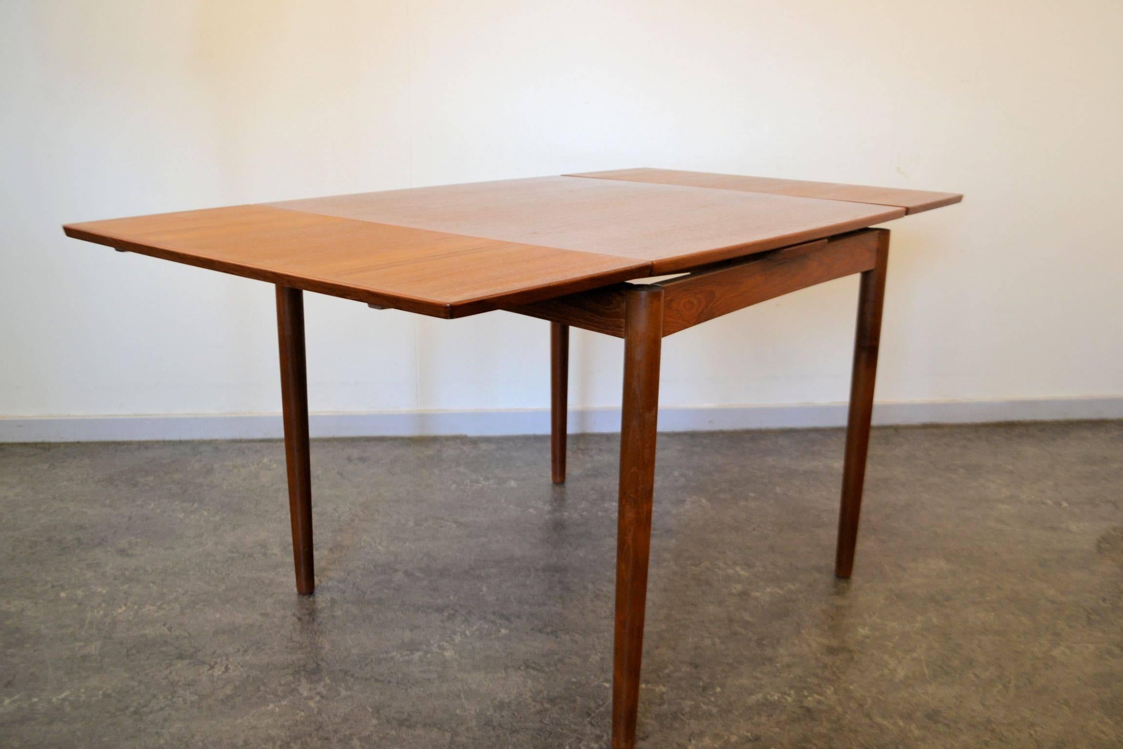 20th Century Poul Hundevad Teak Card Table with Extension Leaves