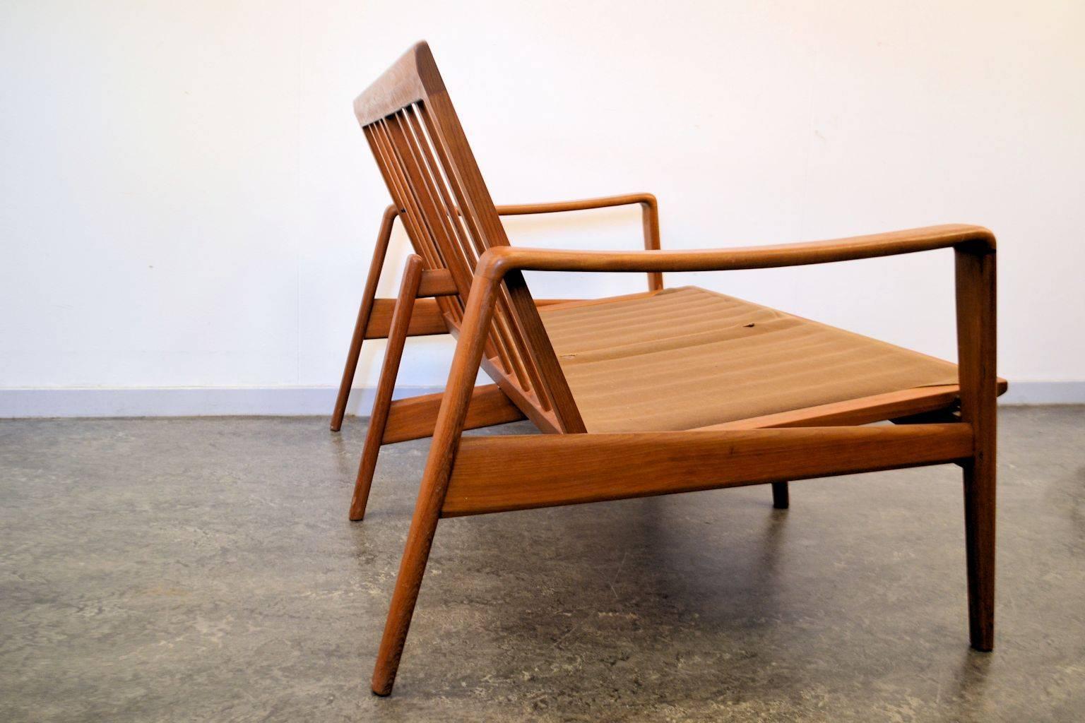 Danish Arne Wahl Iversen Two-Seating Teak Sofa For Sale