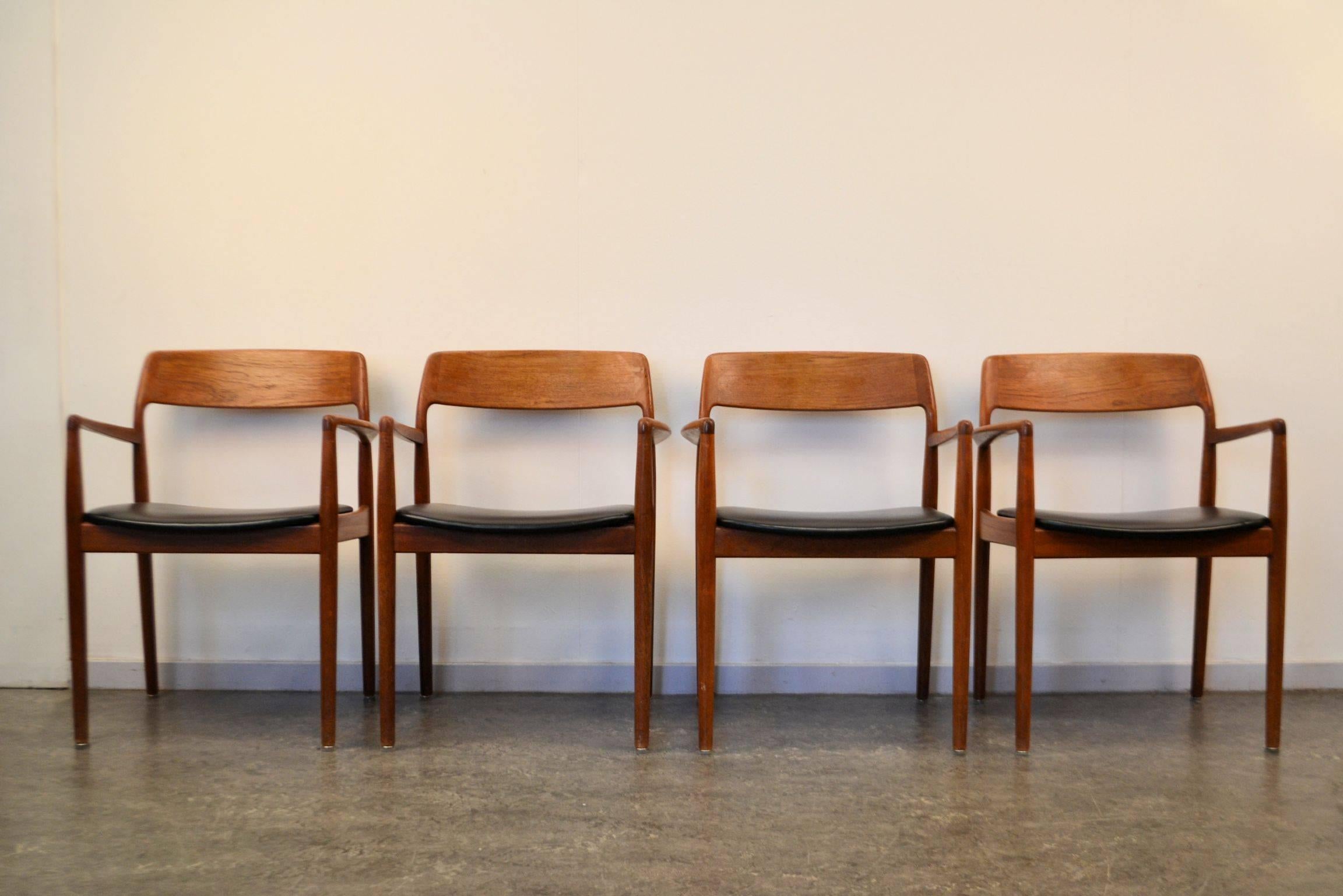 20th Century Midcentury Danish Design Teak Armrest Chairs, Set of Four For Sale